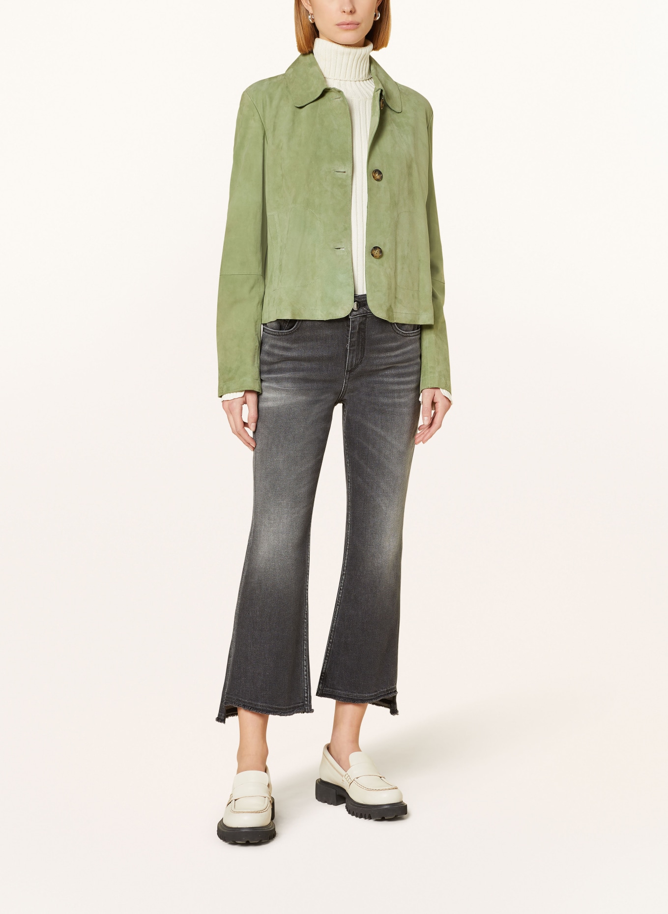 CINZIA ROCCA Leather jacket, Color: LIGHT GREEN (Image 2)