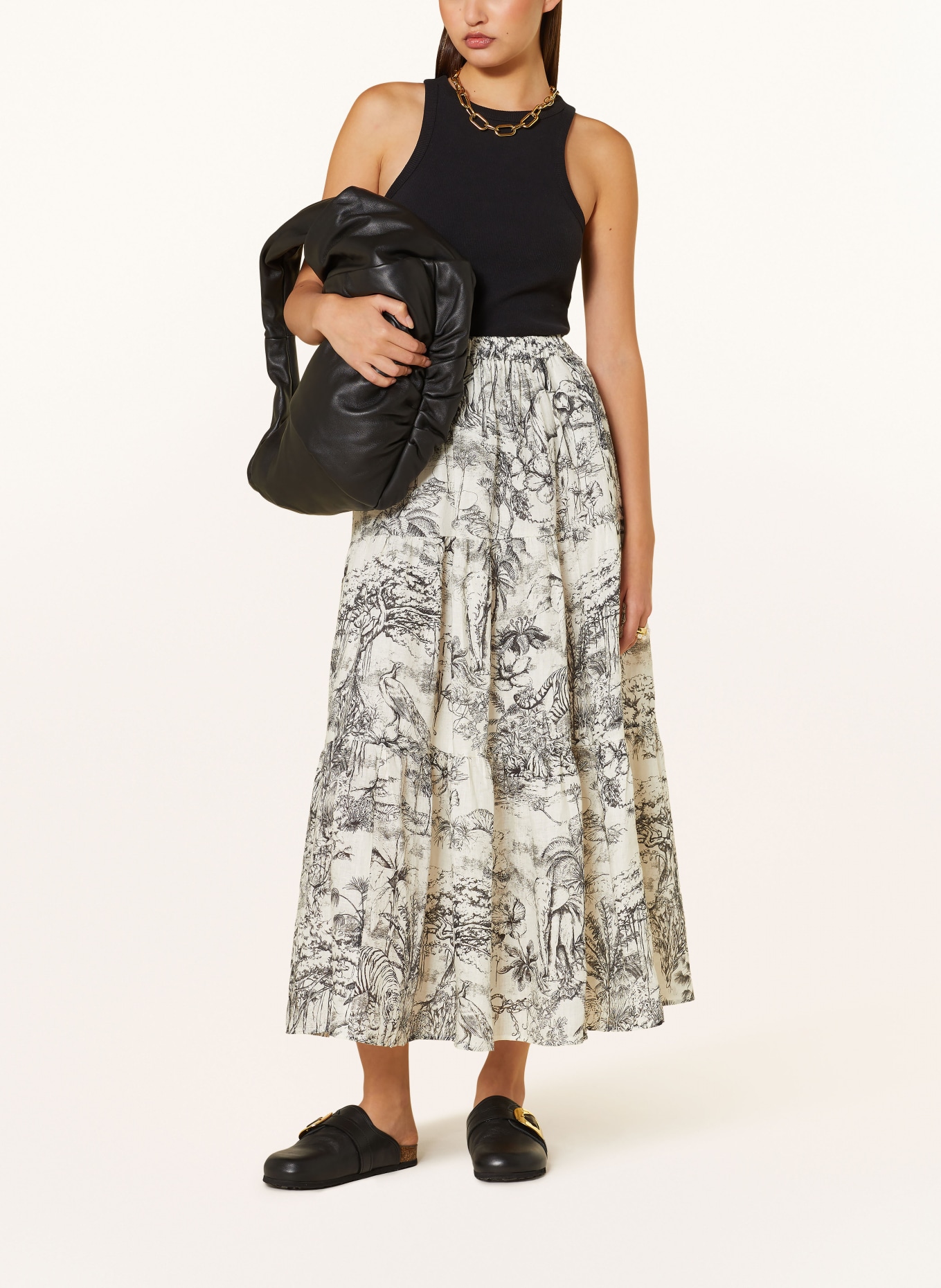 MRS & HUGS Linen skirt, Color: WHITE/ BLACK (Image 2)