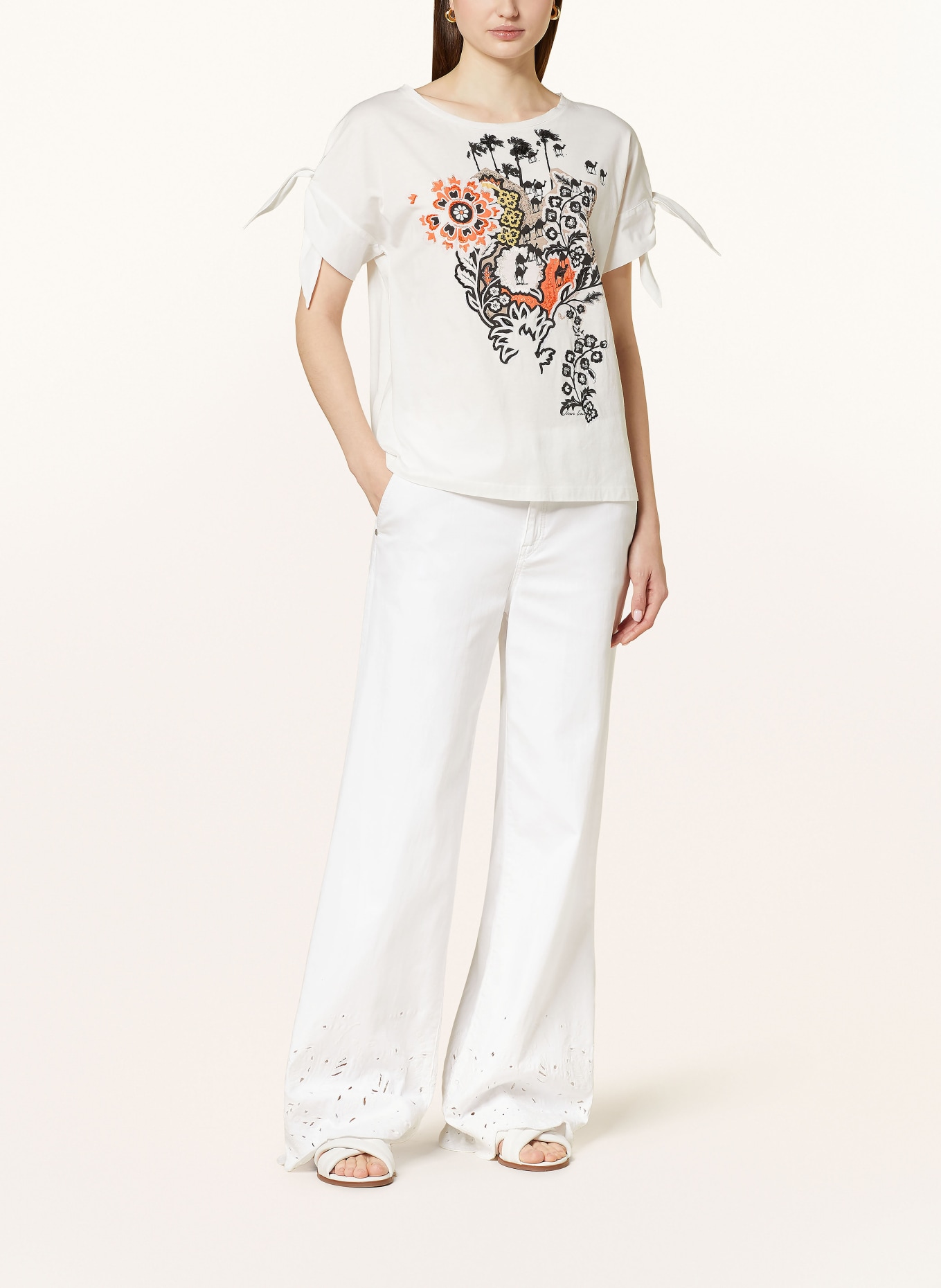 MARC CAIN Jeans WARRI with broderie anglaise, Color: 100 WHITE (Image 2)