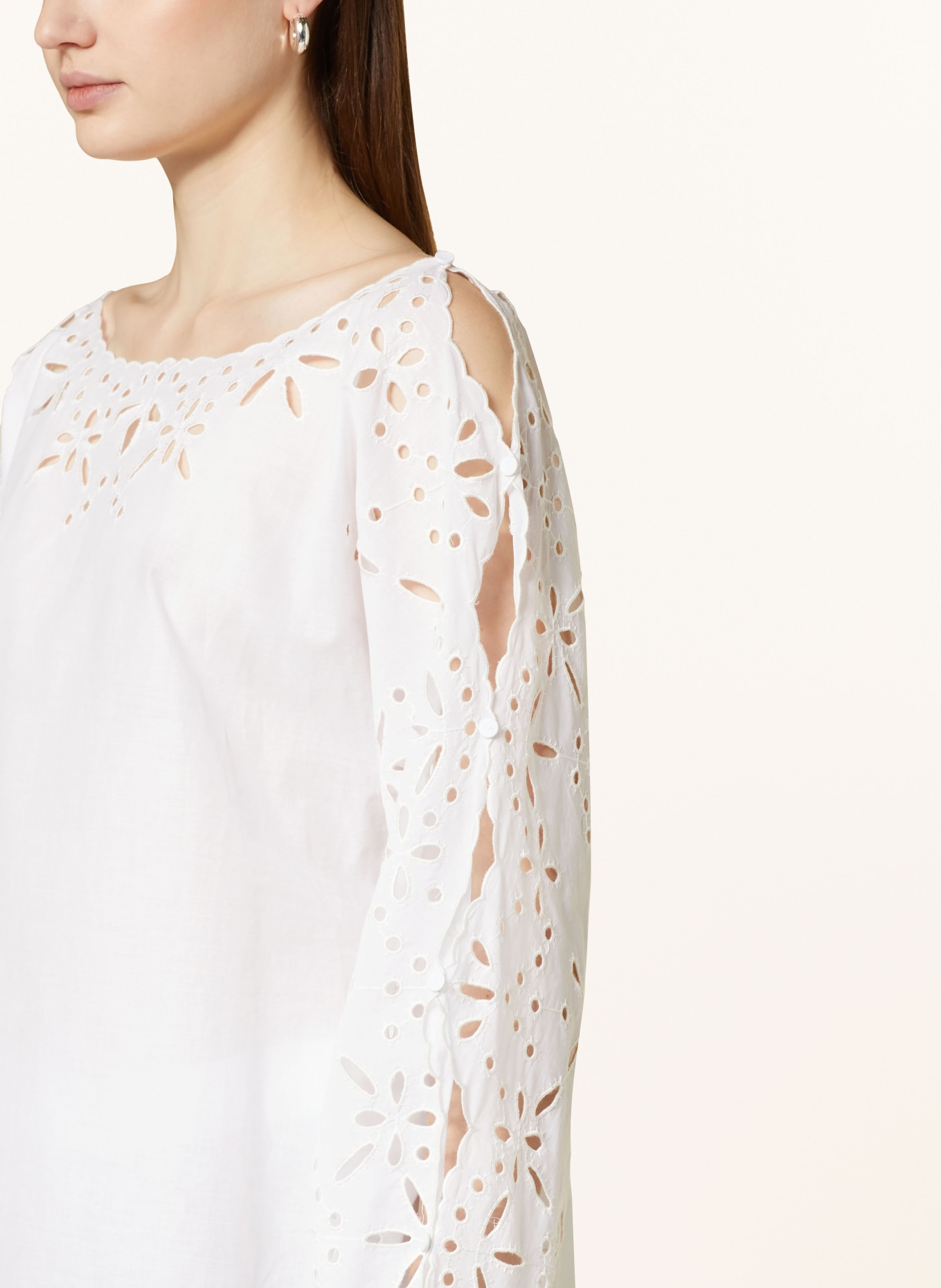 MARC CAIN Shirt blouse with broderie anglaise, Color: 100 WHITE (Image 4)