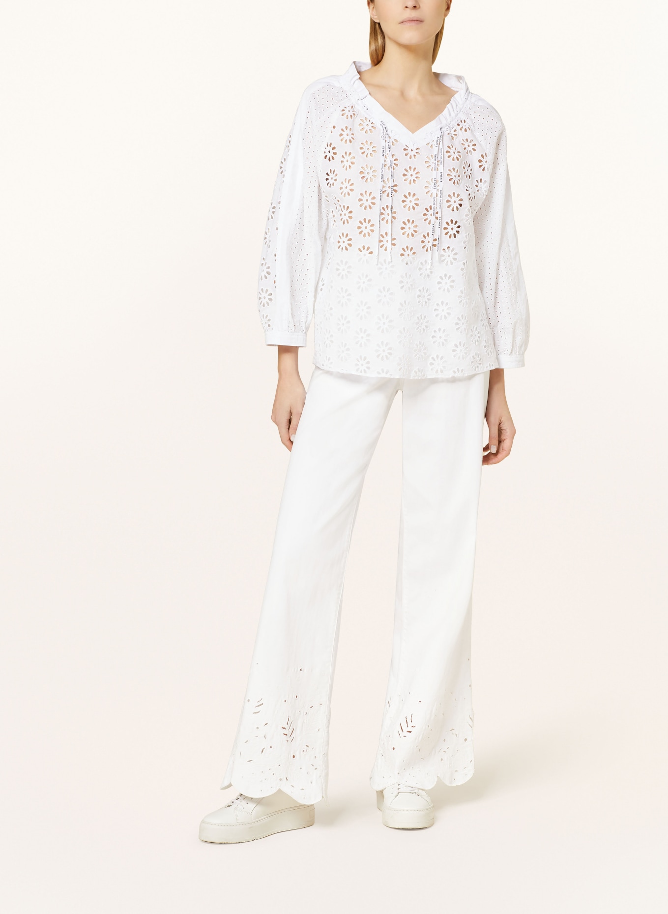 MARC CAIN Shirt blouse in broderie anglaise, Color: 100 WHITE (Image 2)