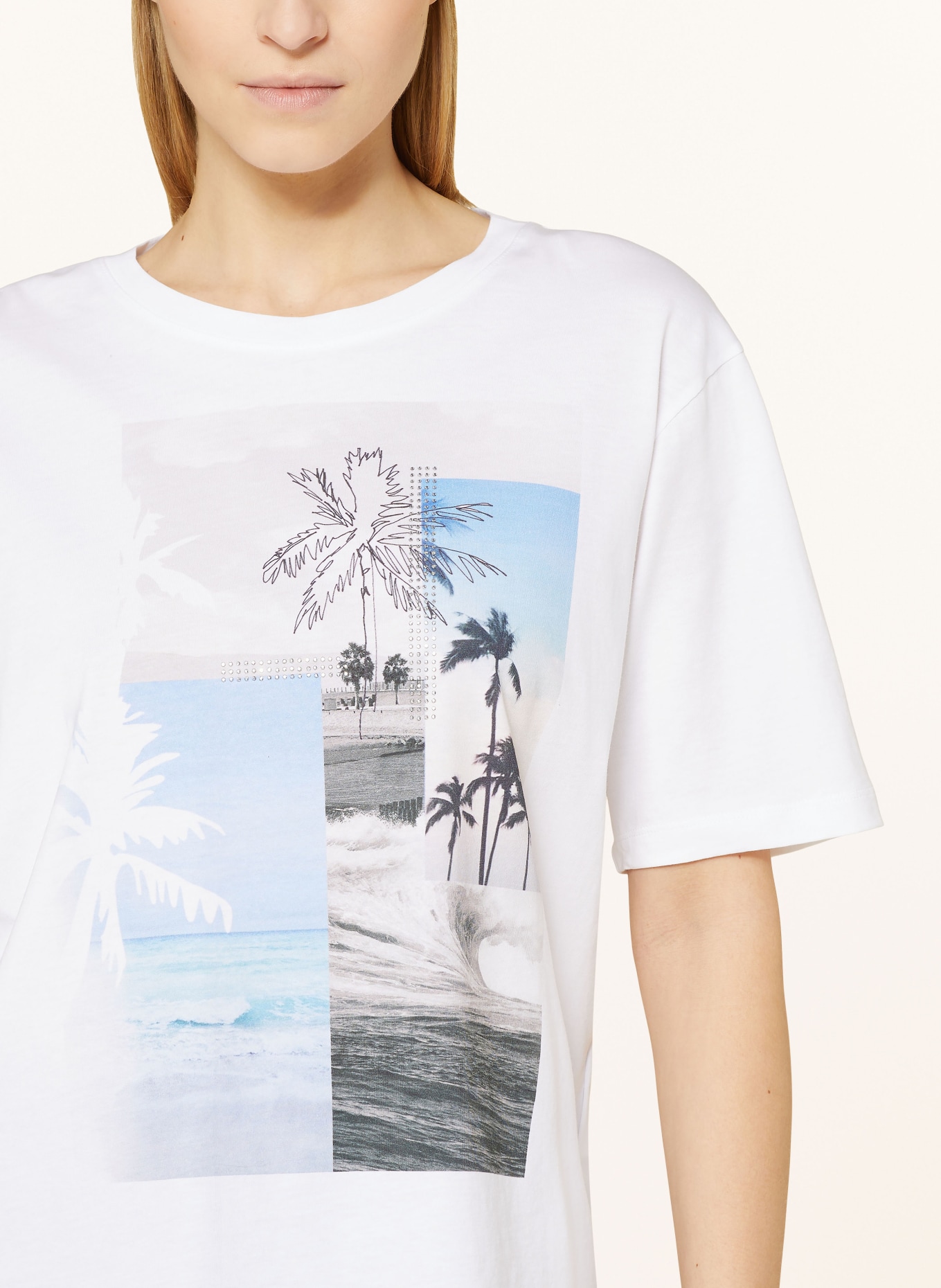 MARC CAIN T-Shirt mit Schmucksteinen, Farbe: 100 WHITE (Bild 4)