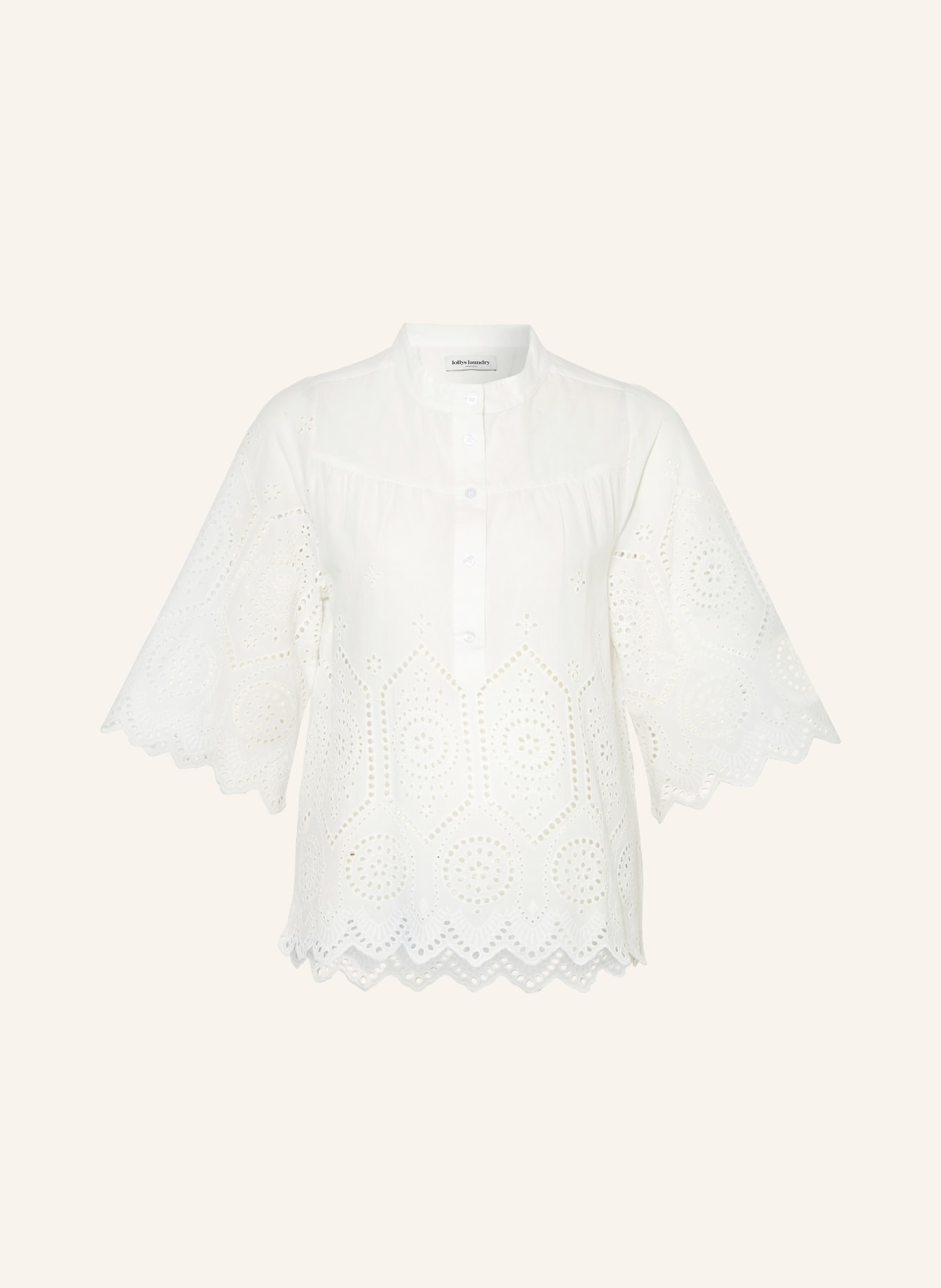 lollys laundry Shirt blouse LOUISELL with broderie anglaise, Color: WHITE (Image 1)
