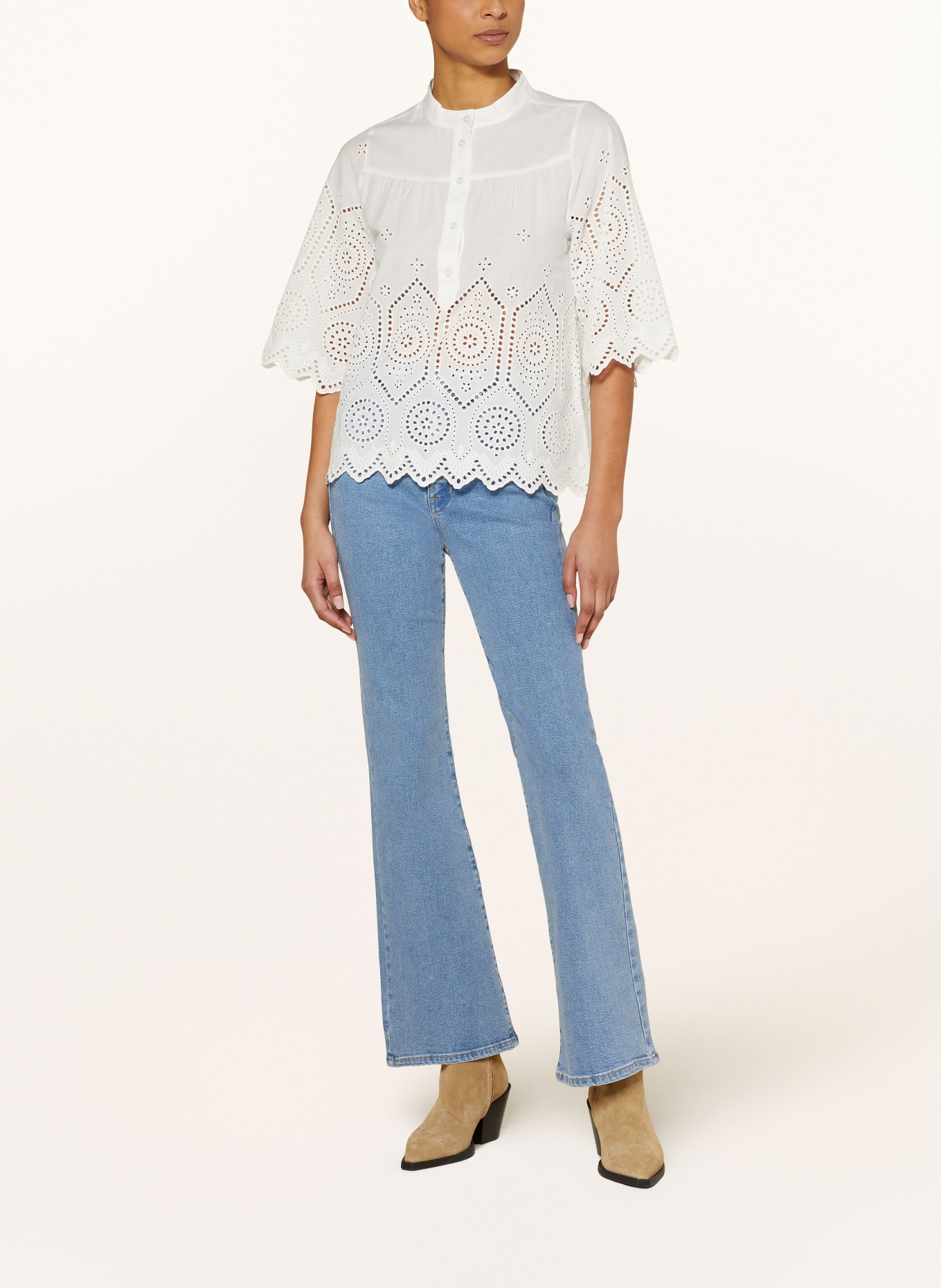 lollys laundry Shirt blouse LOUISELL with broderie anglaise, Color: WHITE (Image 2)