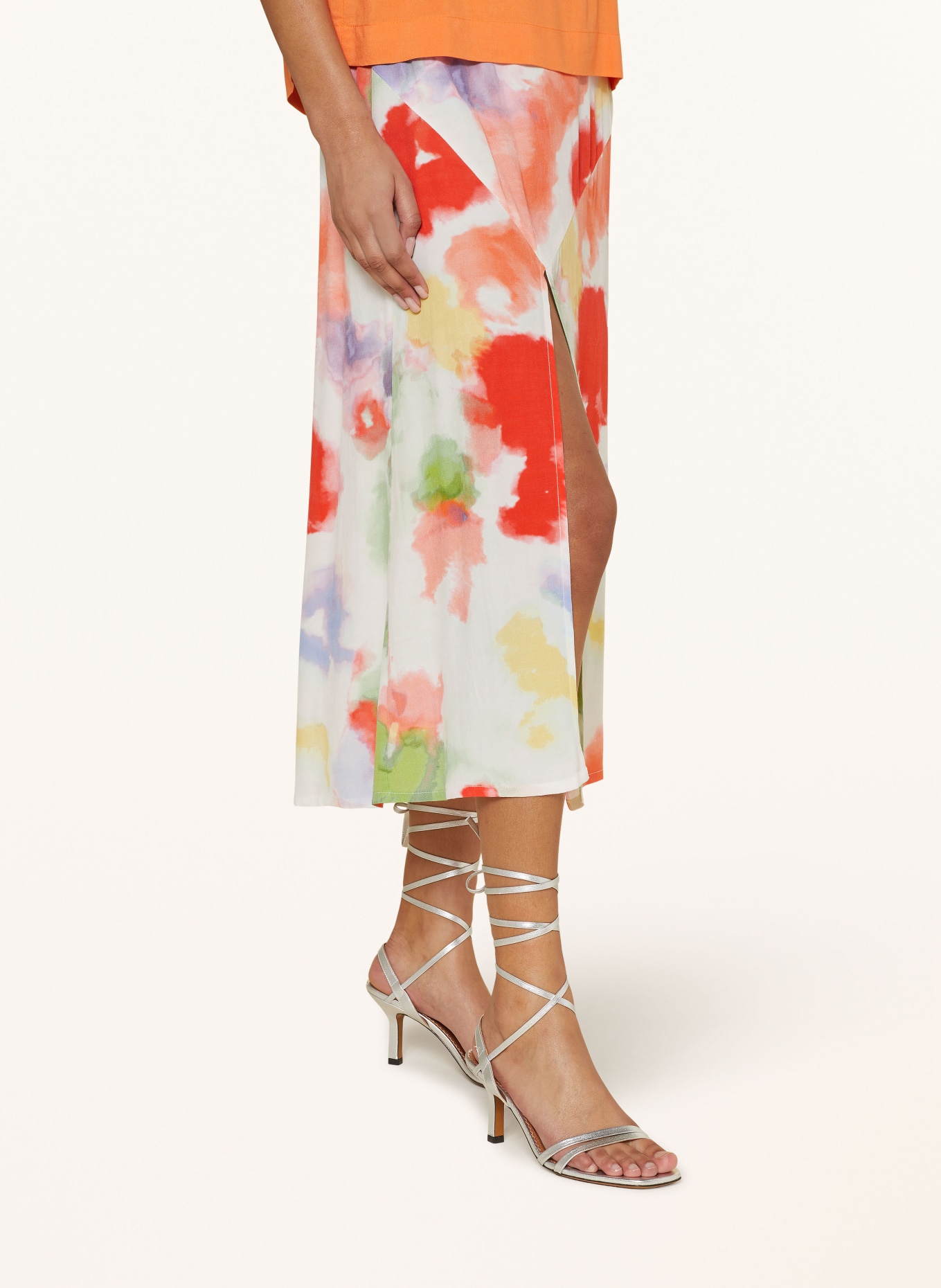 ICHI Skirt IHCILOVI, Color: WHITE/ ORANGE/ LIGHT GREEN (Image 4)