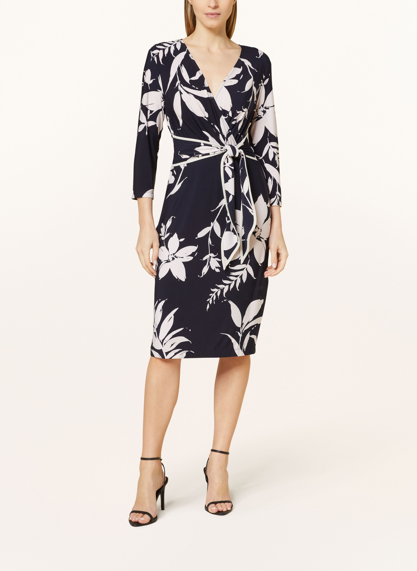 Joseph Ribkoff Jersey dress in wrap look with 3/4 sleeves, Color: CREAM/ BLACK (Image 2)