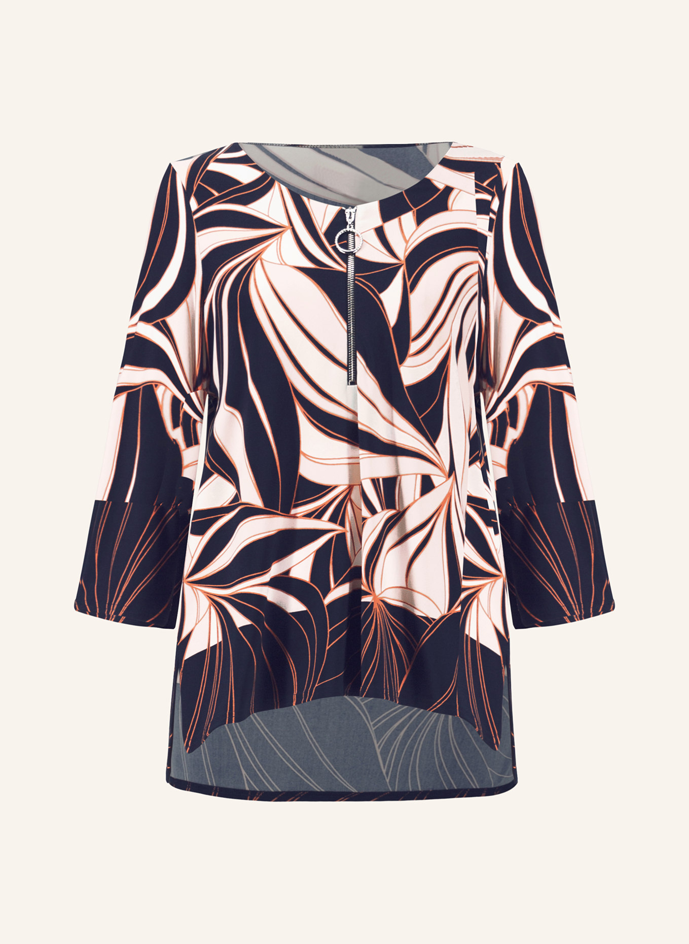 Joseph Ribkoff Shirt with 3/4 sleeves, Color: BLACK/ WHITE/ ORANGE (Image 1)