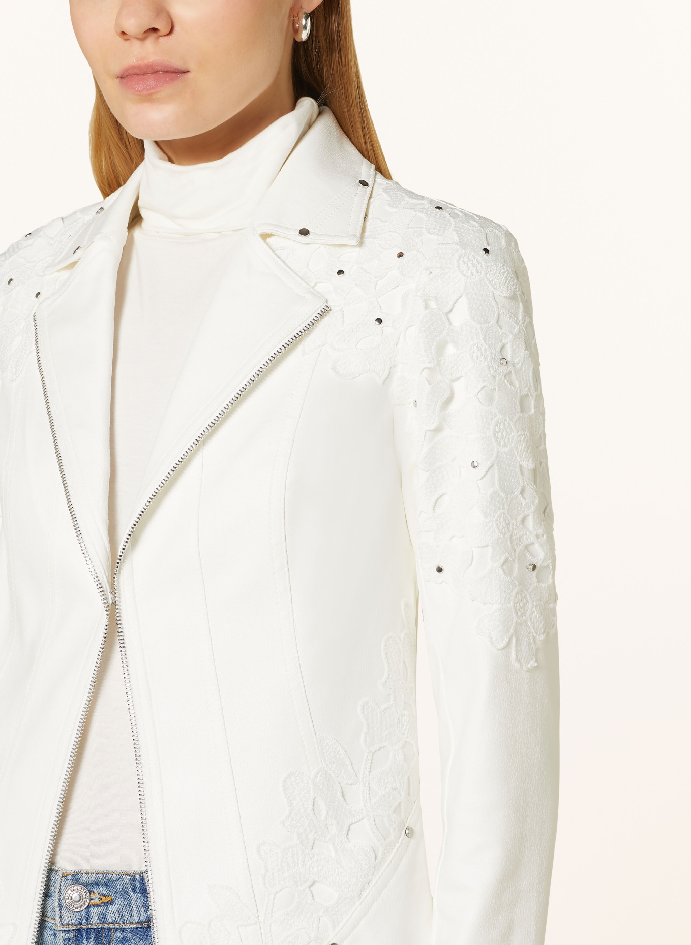 Joseph Ribkoff Jacket with lace and rivets, Color: WHITE (Image 4)