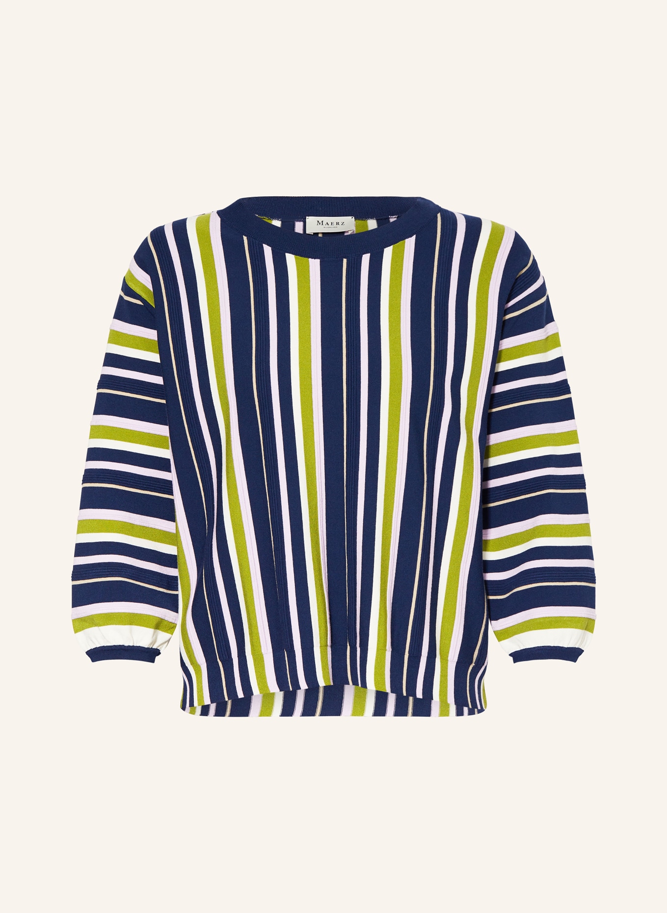 MAERZ MUENCHEN Sweater with 3/4 sleeves, Color: DARK BLUE/ GREEN/ LIGHT PURPLE (Image 1)