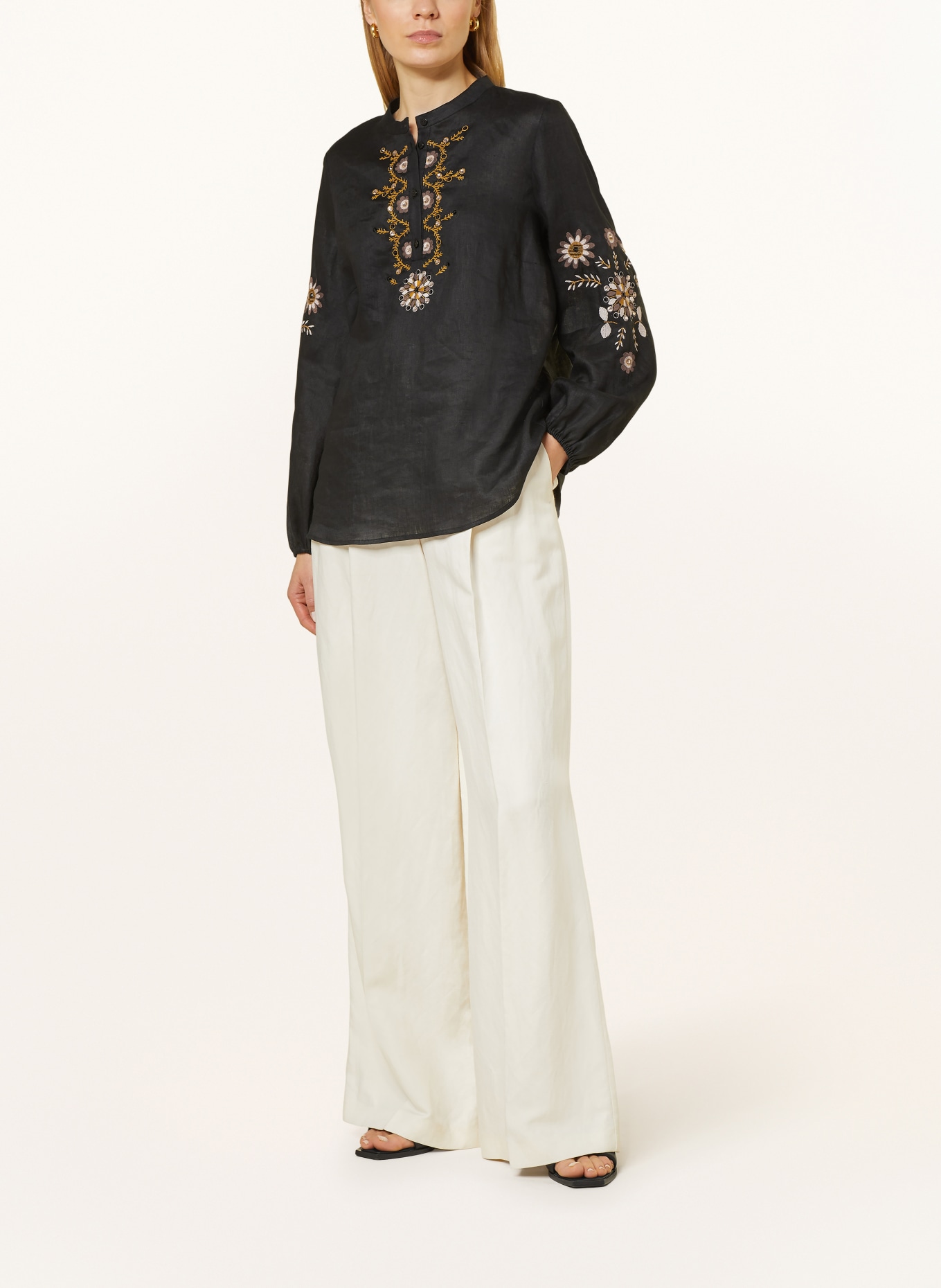 ELENA MIRO Linen blouse with decorative gems, Color: BLACK (Image 2)