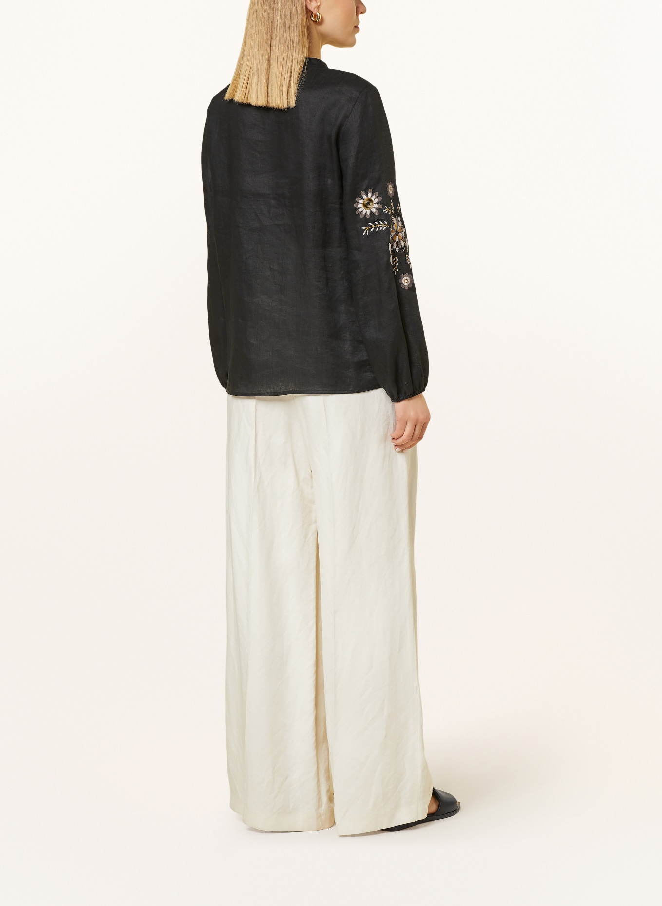ELENA MIRO Linen blouse with decorative gems, Color: BLACK (Image 3)