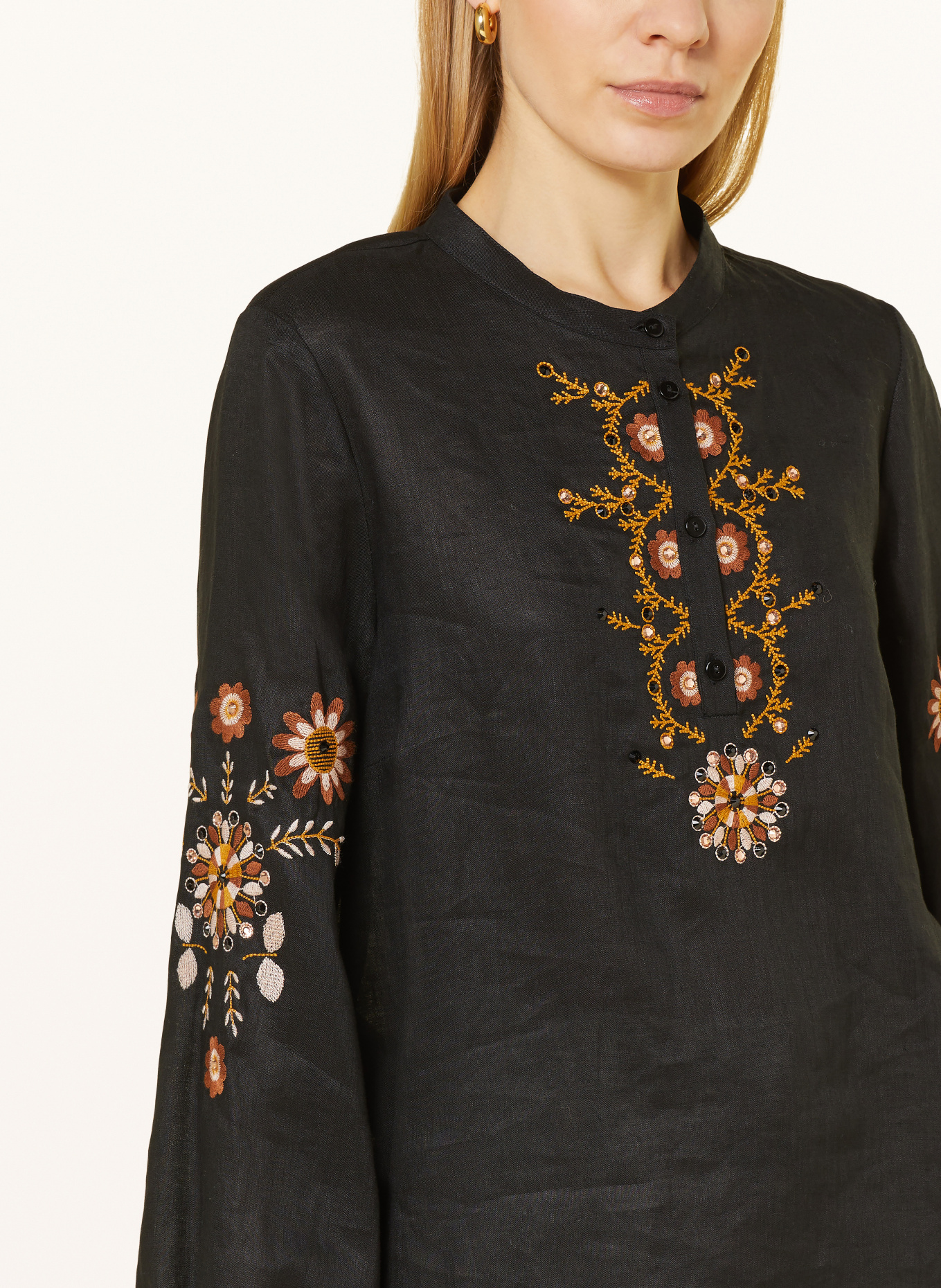 ELENA MIRO Linen blouse with decorative gems, Color: BLACK (Image 4)