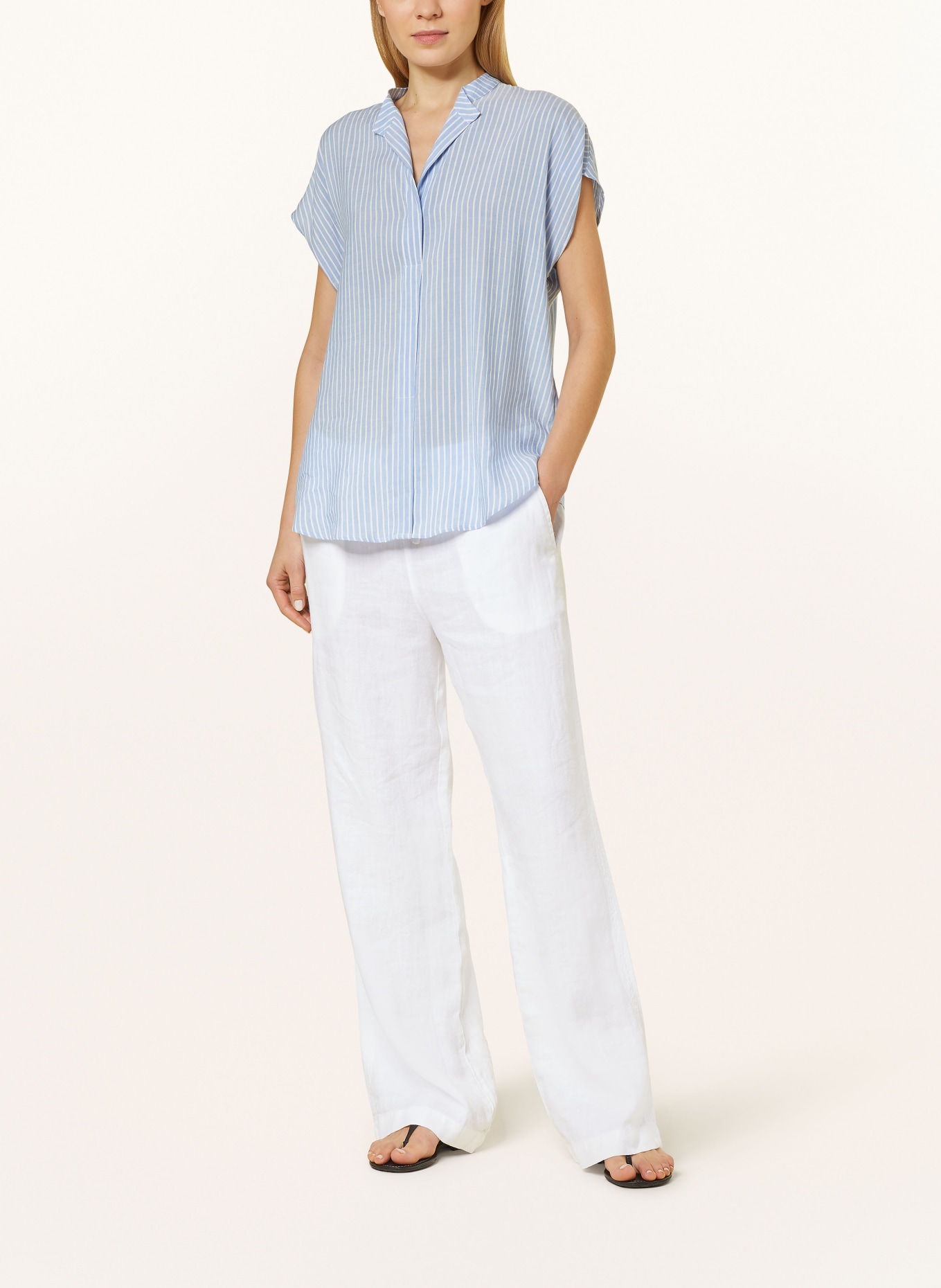 ELENA MIRO Blouse top DANAE with linen, Color: LIGHT BLUE/ WHITE (Image 2)