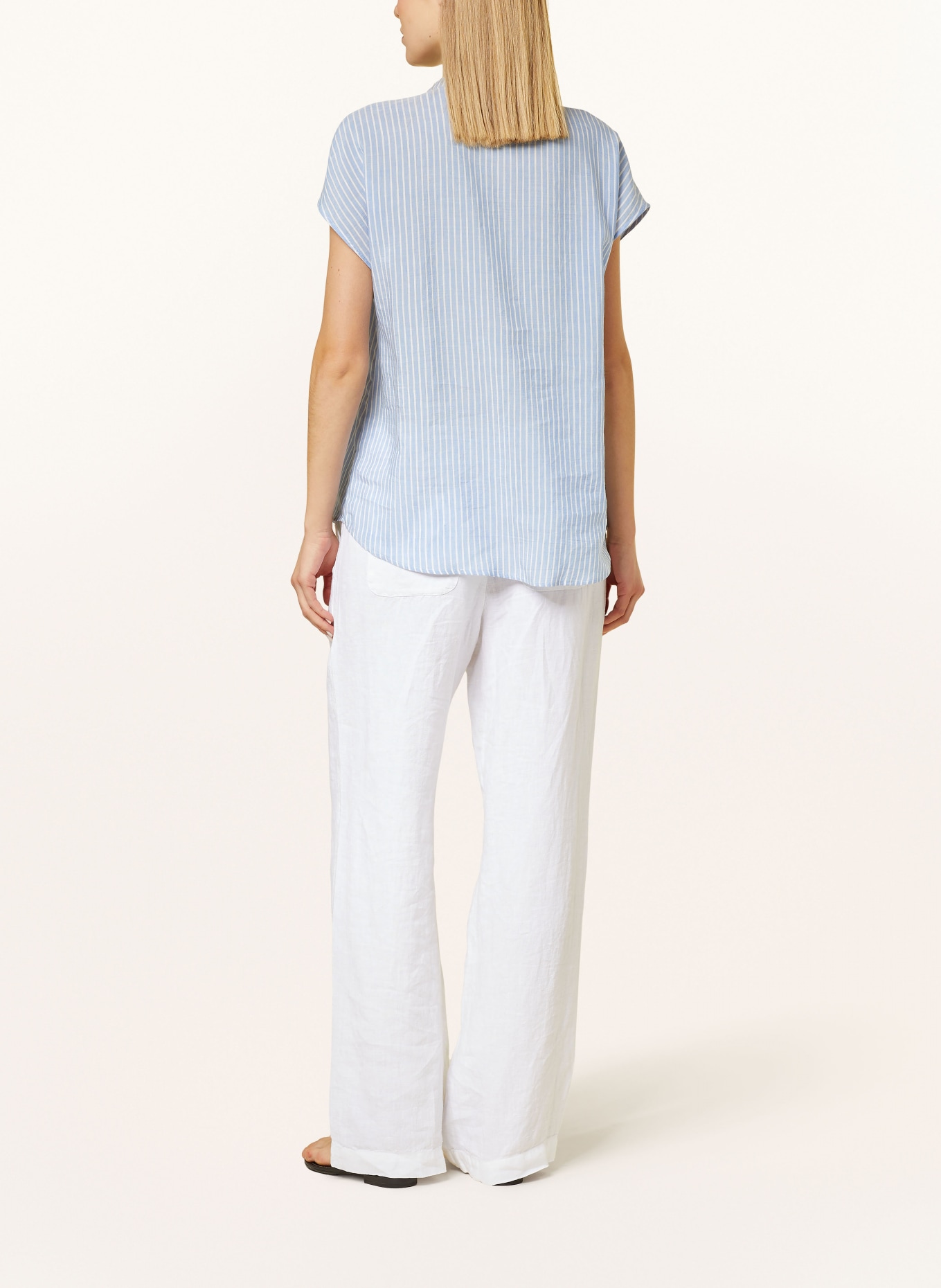 ELENA MIRO Blouse top DANAE with linen, Color: LIGHT BLUE/ WHITE (Image 3)