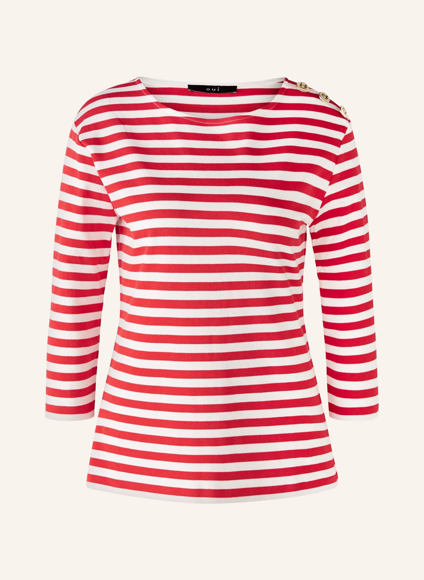 oui Shirt with 3/4 sleeves, Color: RED/ WHITE (Image 1)
