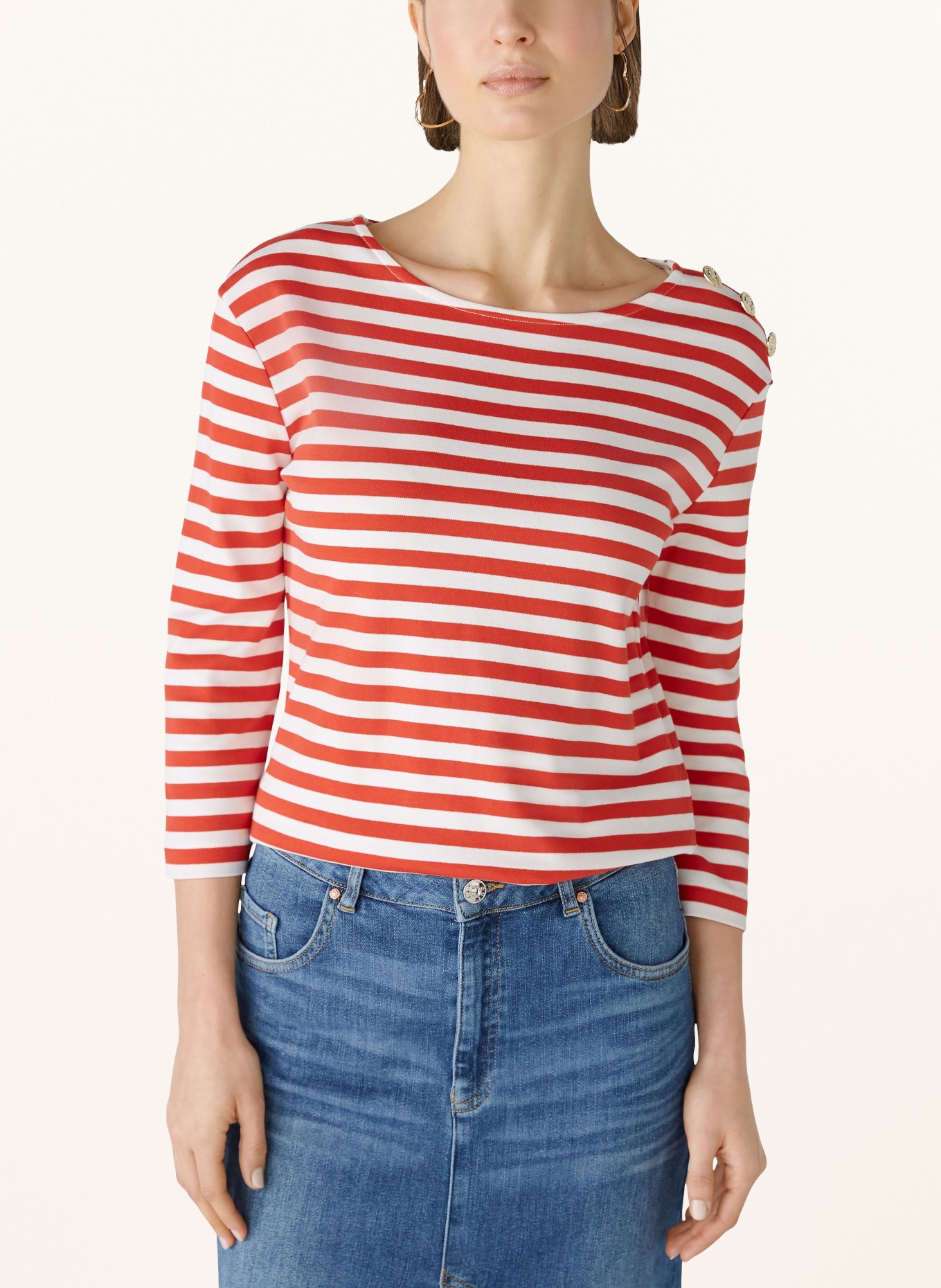 oui Shirt with 3/4 sleeves, Color: RED/ WHITE (Image 2)