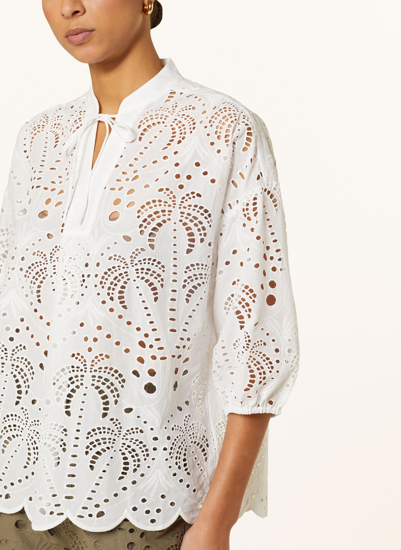 darling harbour Shirt blouse in broderie anglaise with 3/4 sleeves, Color: WHITE (Image 4)