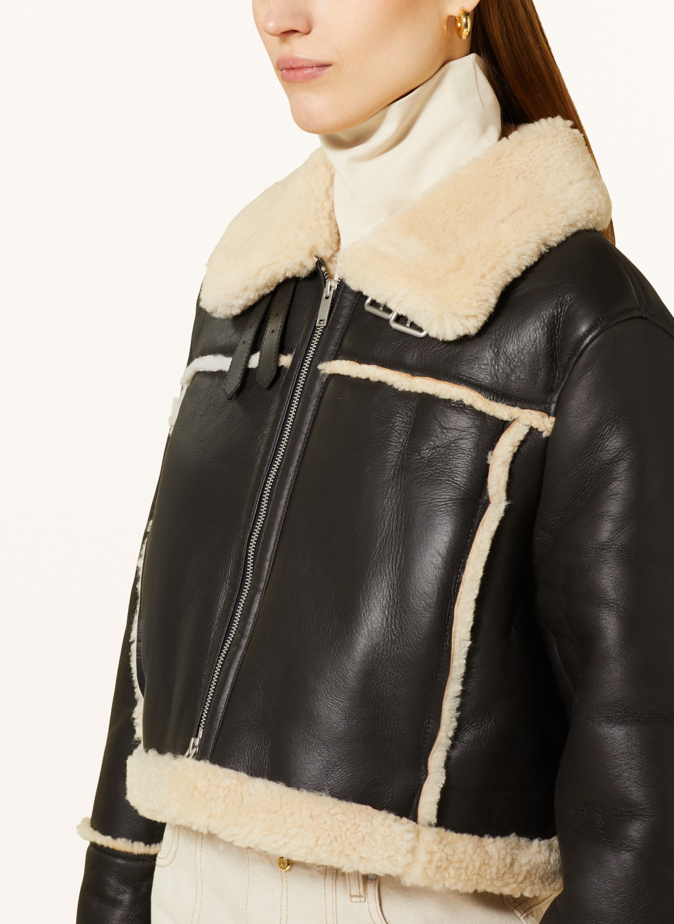 COS Leather jacket with lambskin, Color: DARK BROWN/ LIGHT YELLOW (Image 4)