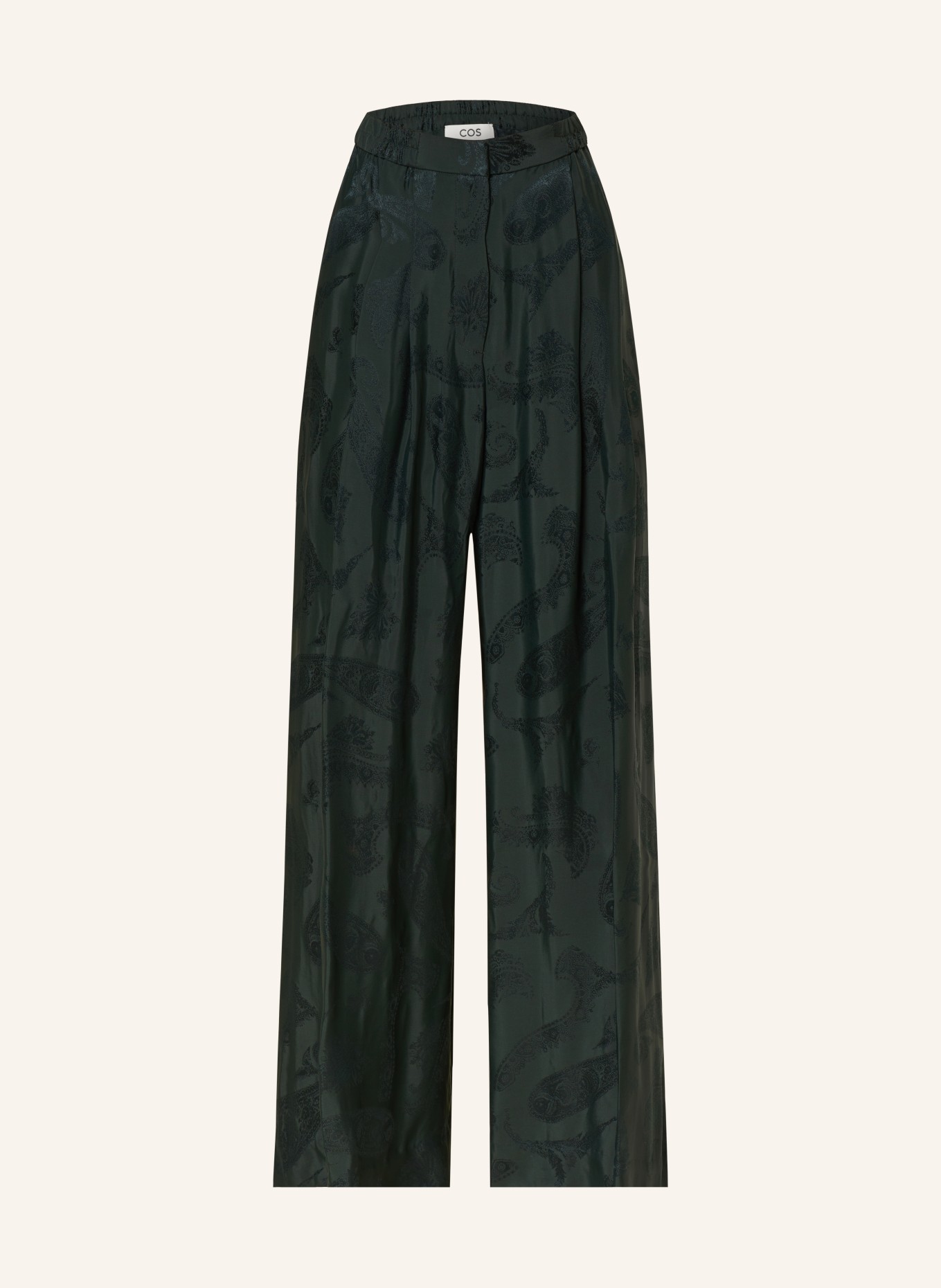 COS Wide leg trousers with silk, Color: DARK GREEN (Image 1)