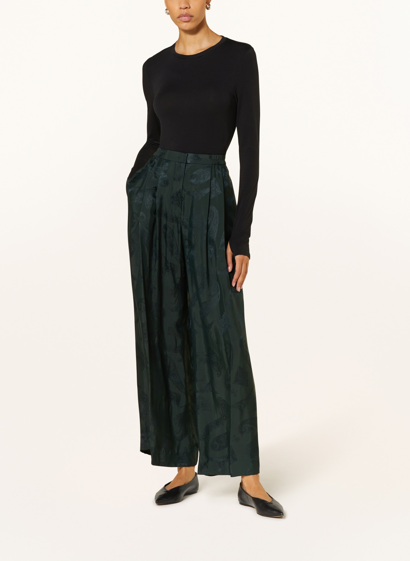 COS Wide leg trousers with silk, Color: DARK GREEN (Image 2)