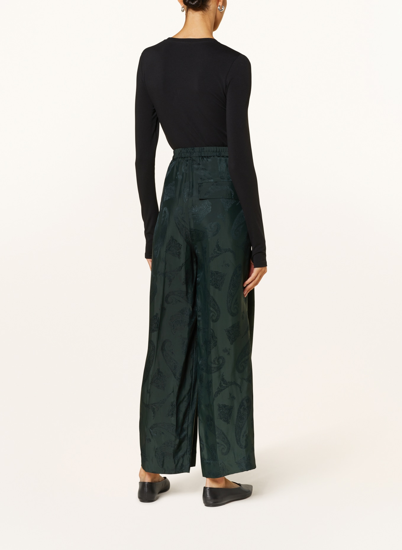 COS Wide leg trousers with silk, Color: DARK GREEN (Image 3)