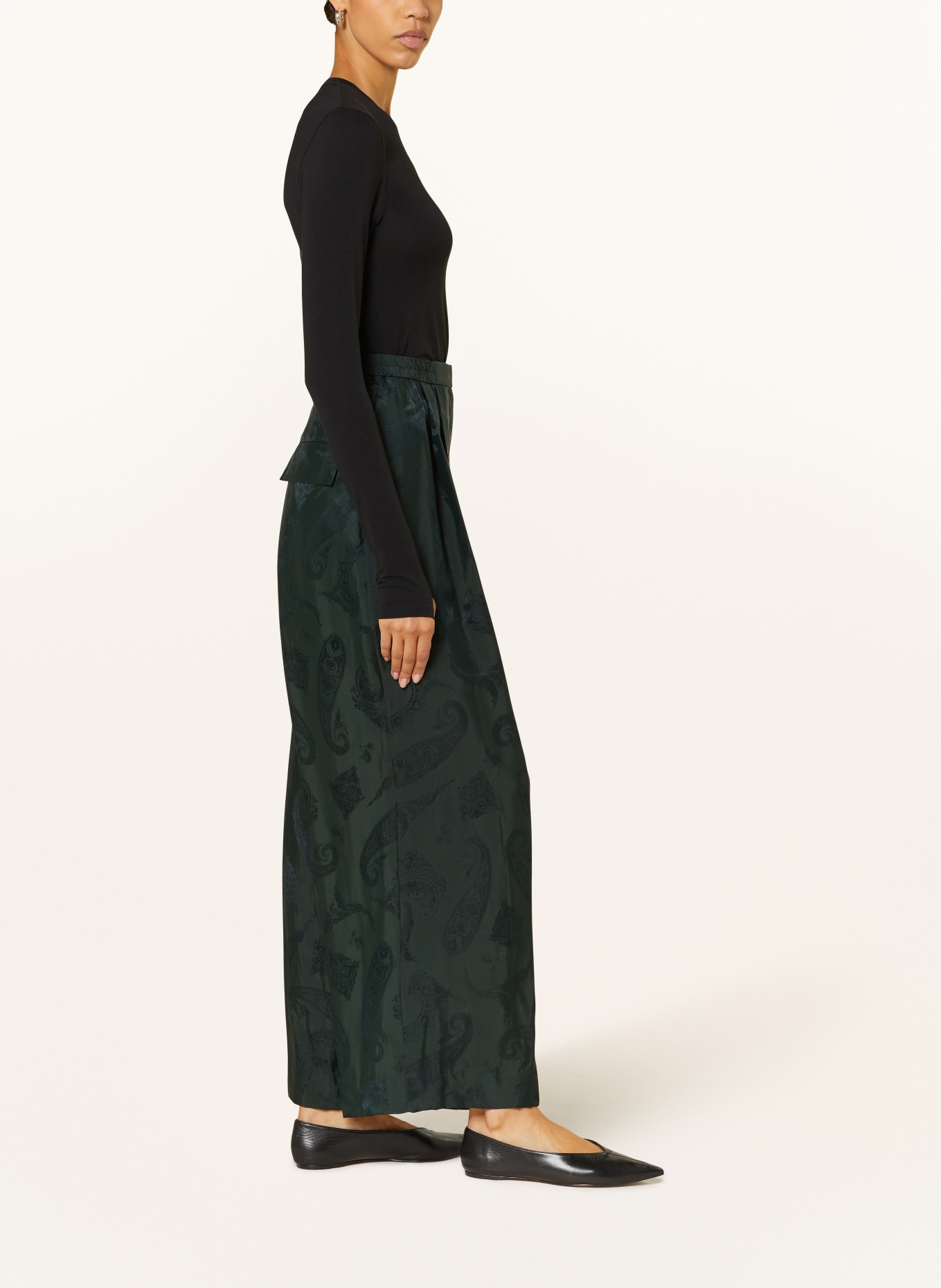 COS Wide leg trousers with silk, Color: DARK GREEN (Image 4)
