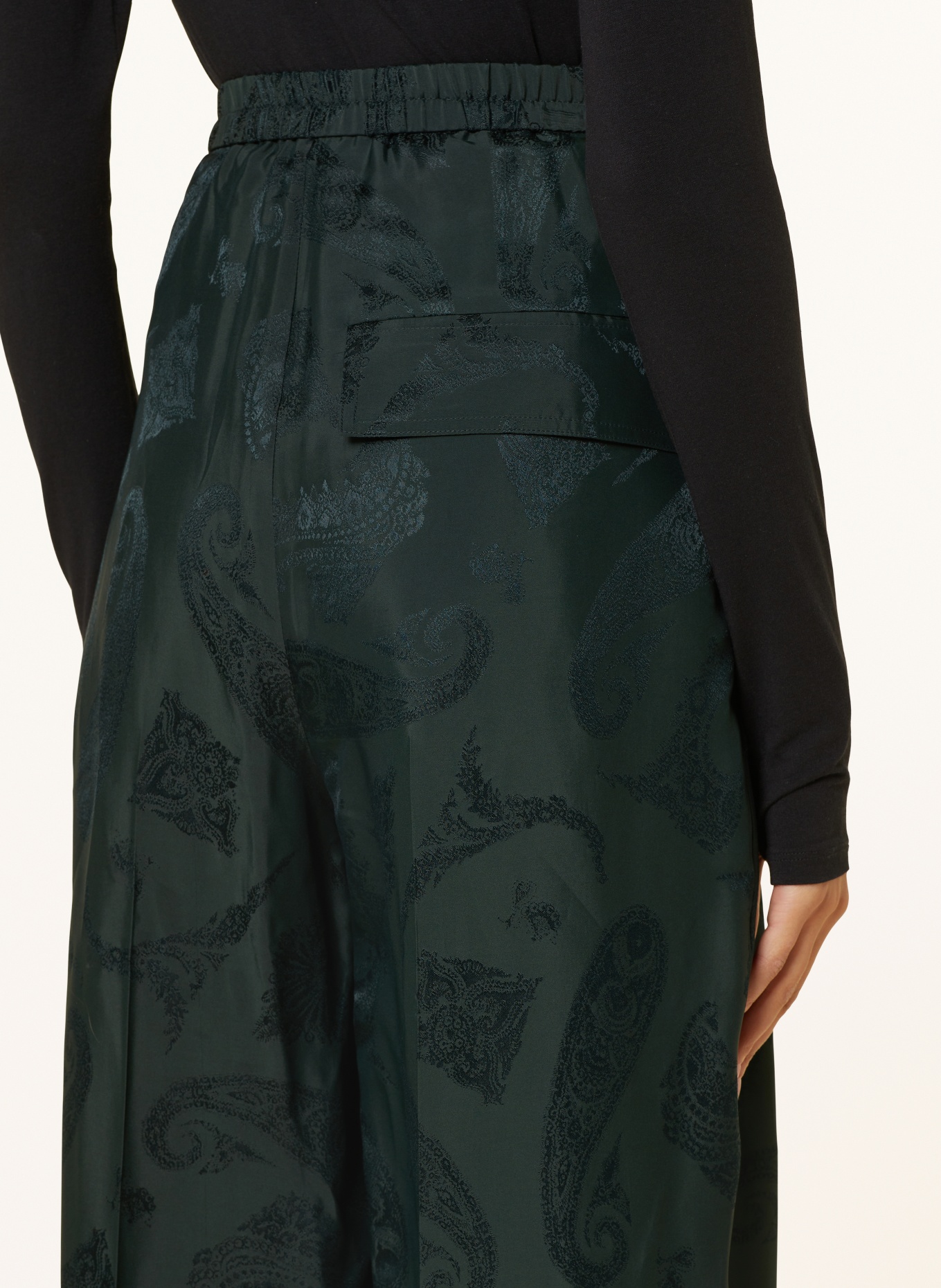 COS Wide leg trousers with silk, Color: DARK GREEN (Image 5)