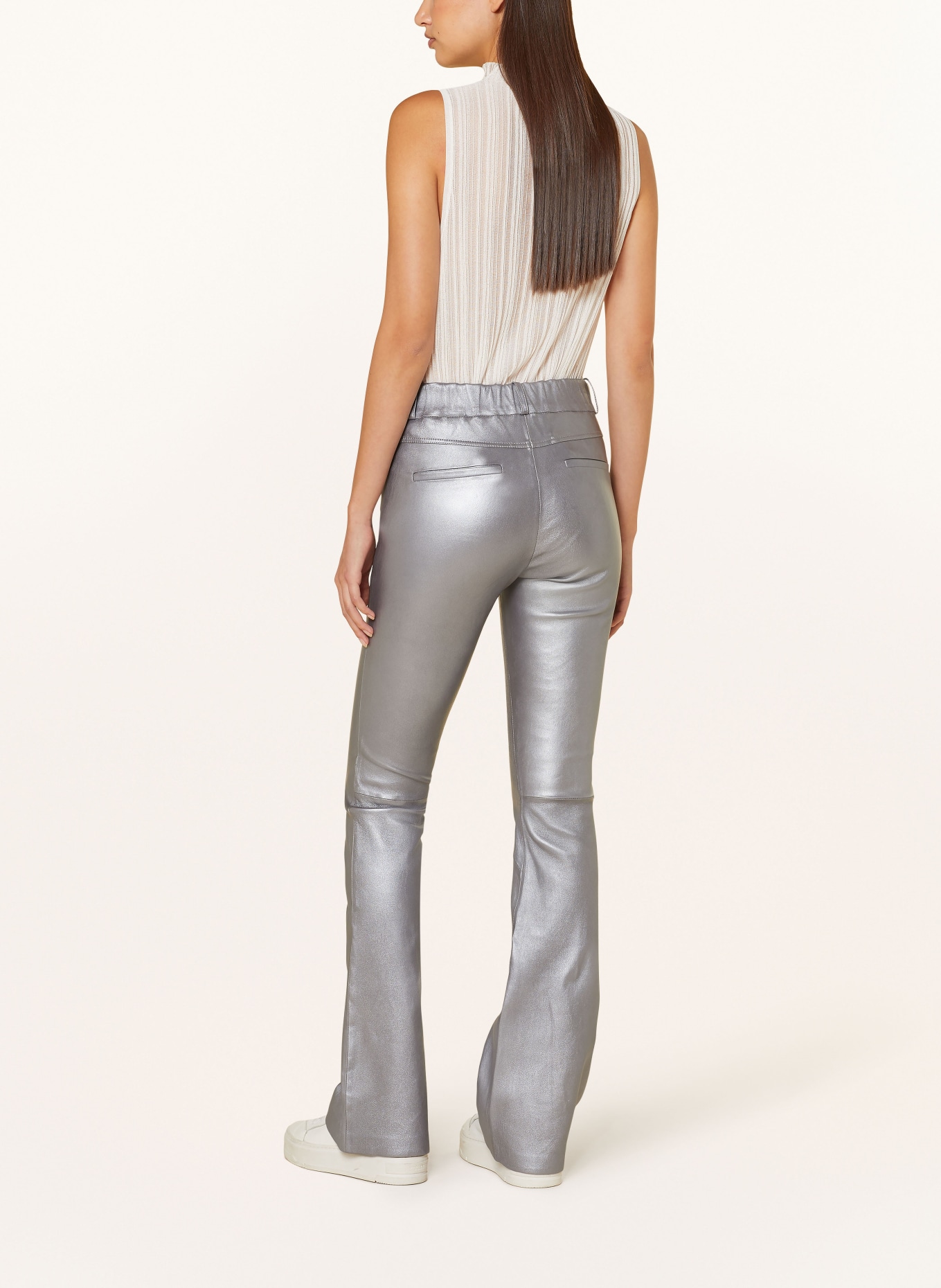 STUDIO AR Bootcut trousers JAELA made of leather, Color: GRAY (Image 3)