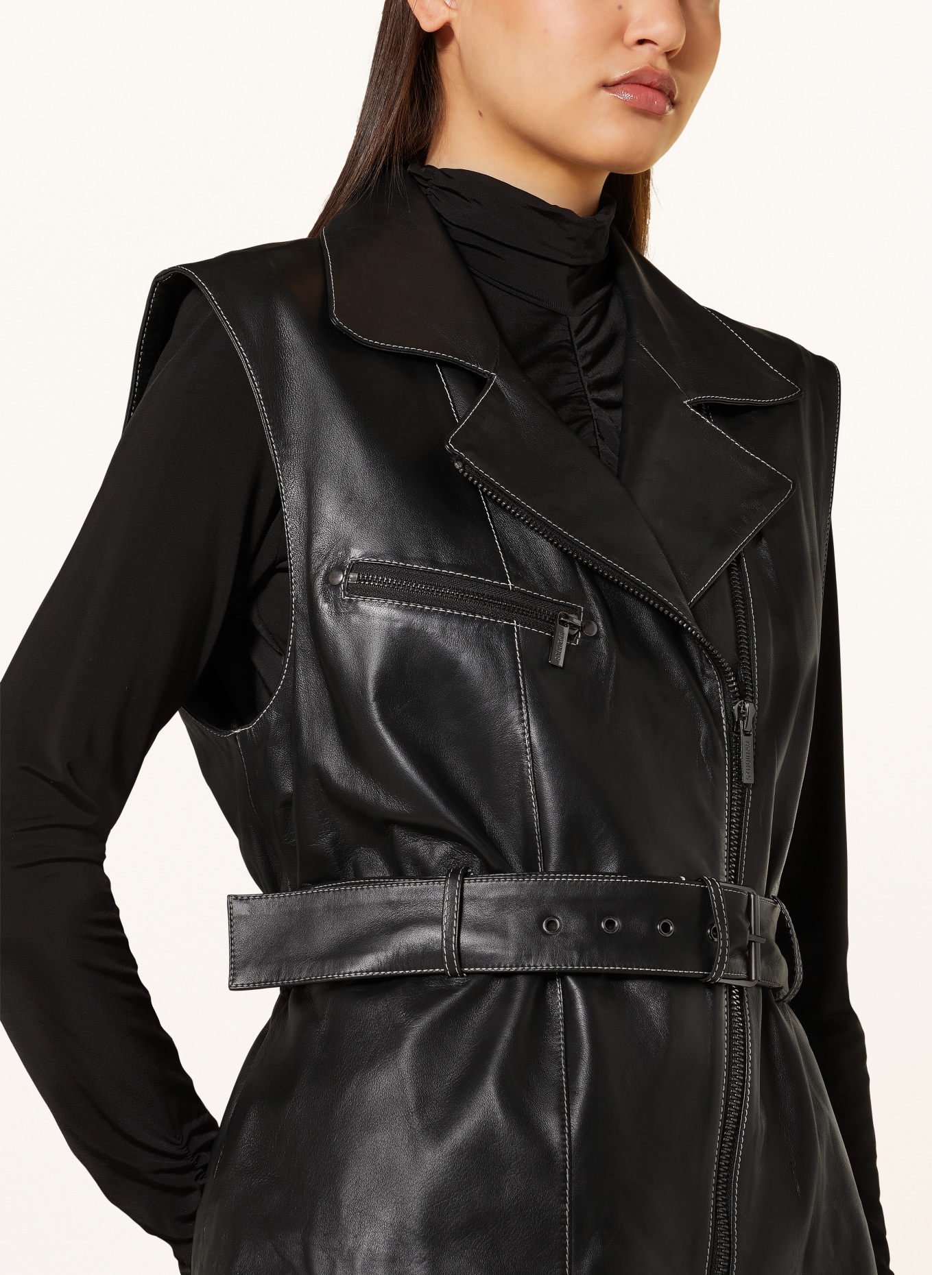 STUDIO AR Leather vest SORRES, Color: BLACK (Image 4)