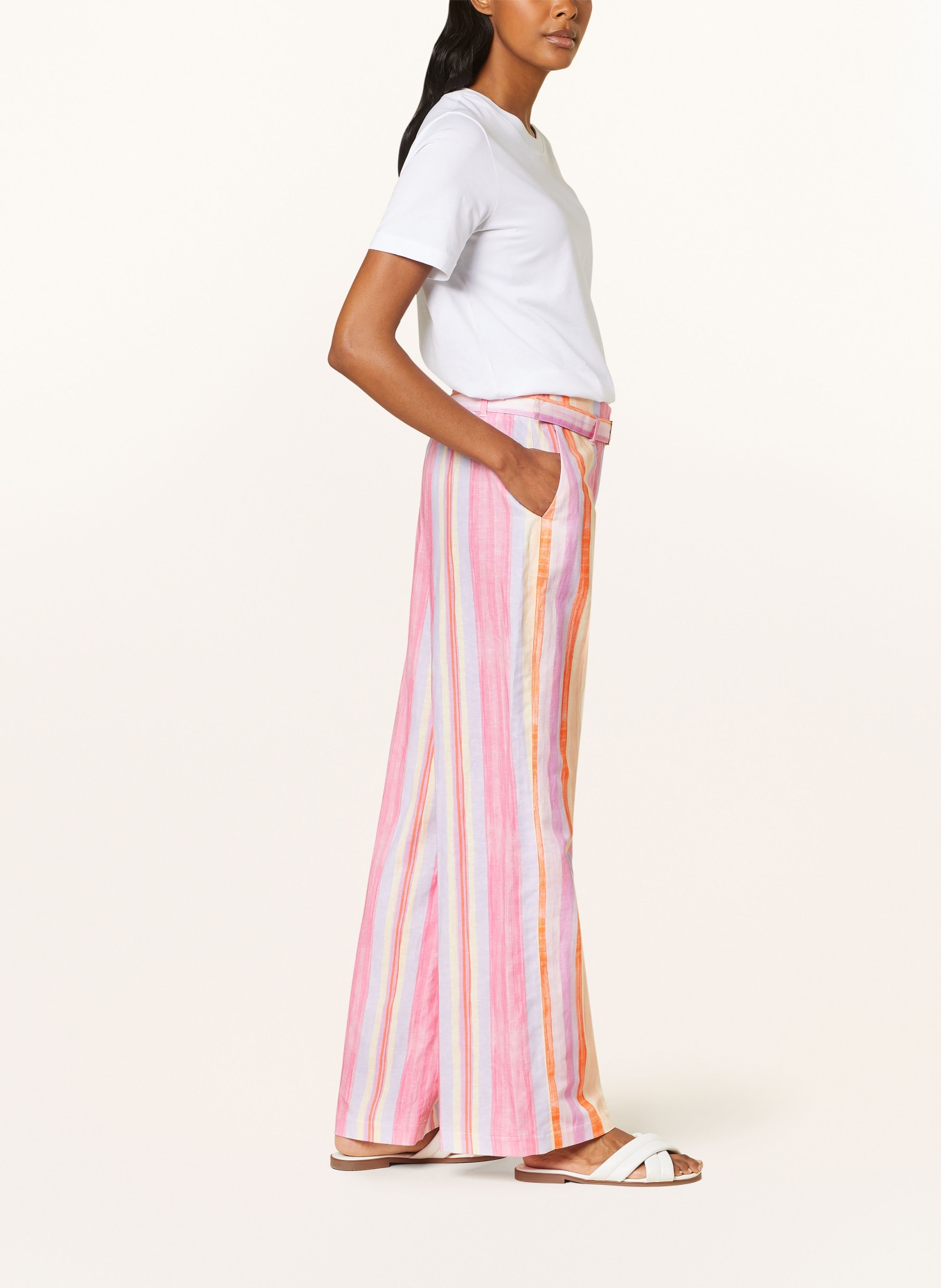 RAFFAELLO ROSSI Wide leg trousers ANAIS with linen, Color: PINK/ LIGHT YELLOW/ ORANGE (Image 4)