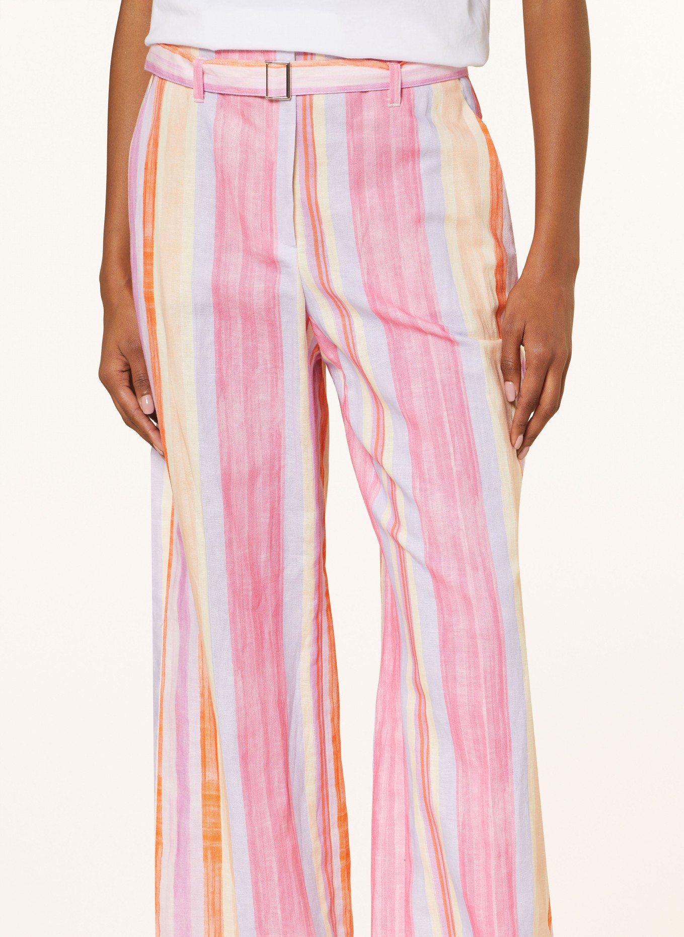 RAFFAELLO ROSSI Wide leg trousers ANAIS with linen, Color: PINK/ LIGHT YELLOW/ ORANGE (Image 5)
