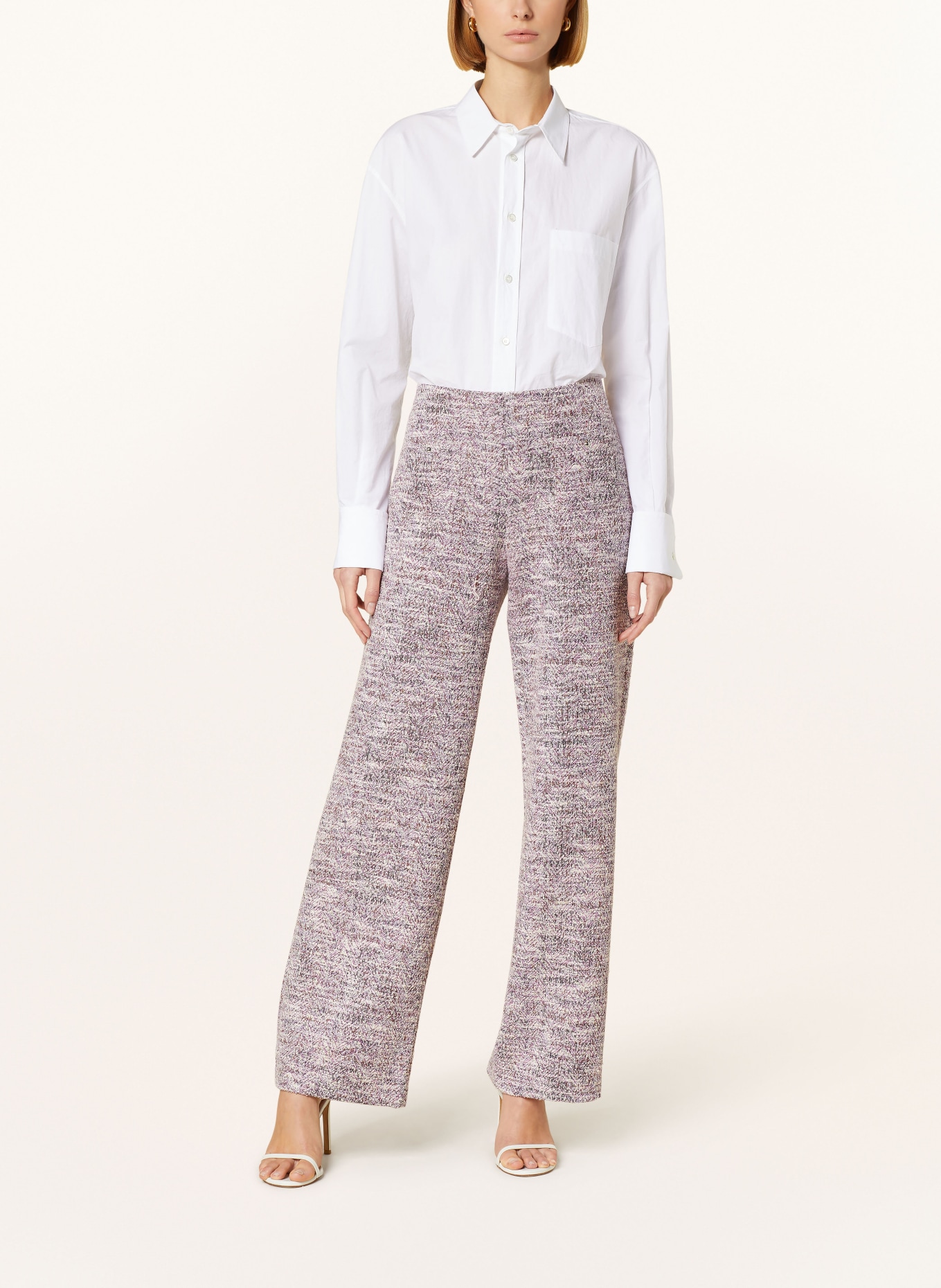 RAFFAELLO ROSSI Tweed wide leg trousers ELAINE with glitter thread, Color: WHITE/ PURPLE/ BROWN (Image 2)