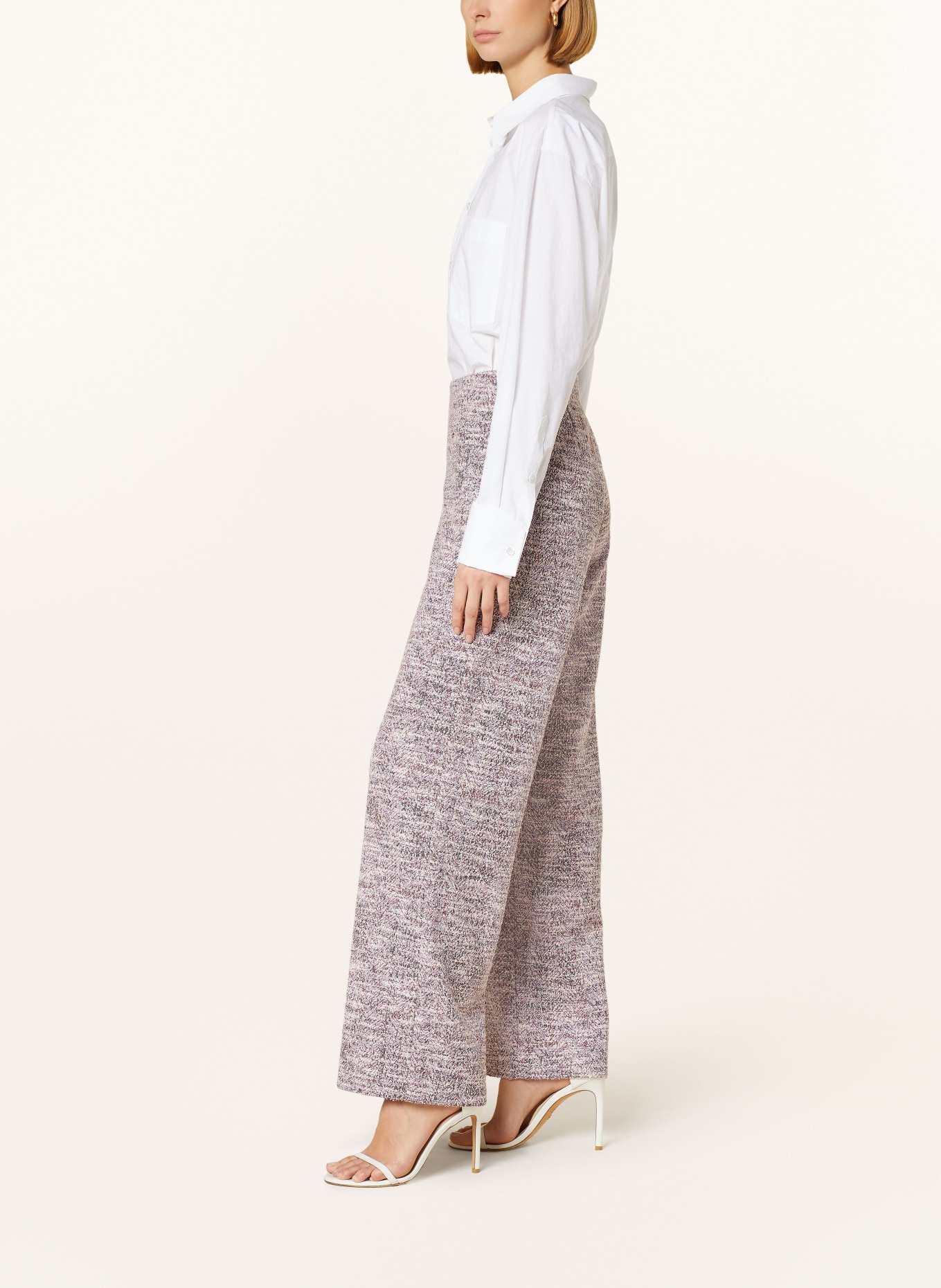 RAFFAELLO ROSSI Tweed wide leg trousers ELAINE with glitter thread, Color: WHITE/ PURPLE/ BROWN (Image 4)