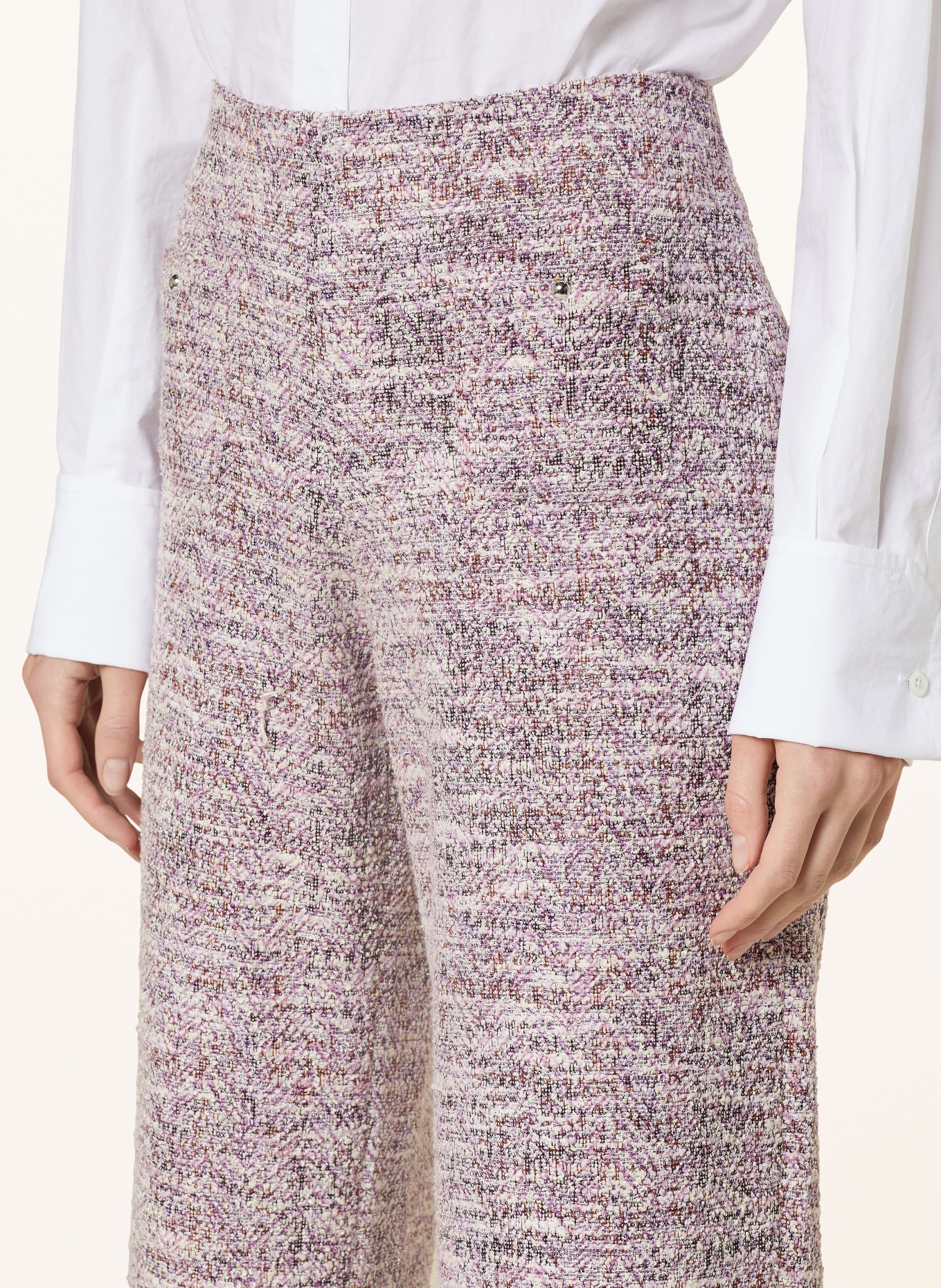 RAFFAELLO ROSSI Tweed wide leg trousers ELAINE with glitter thread, Color: WHITE/ PURPLE/ BROWN (Image 5)