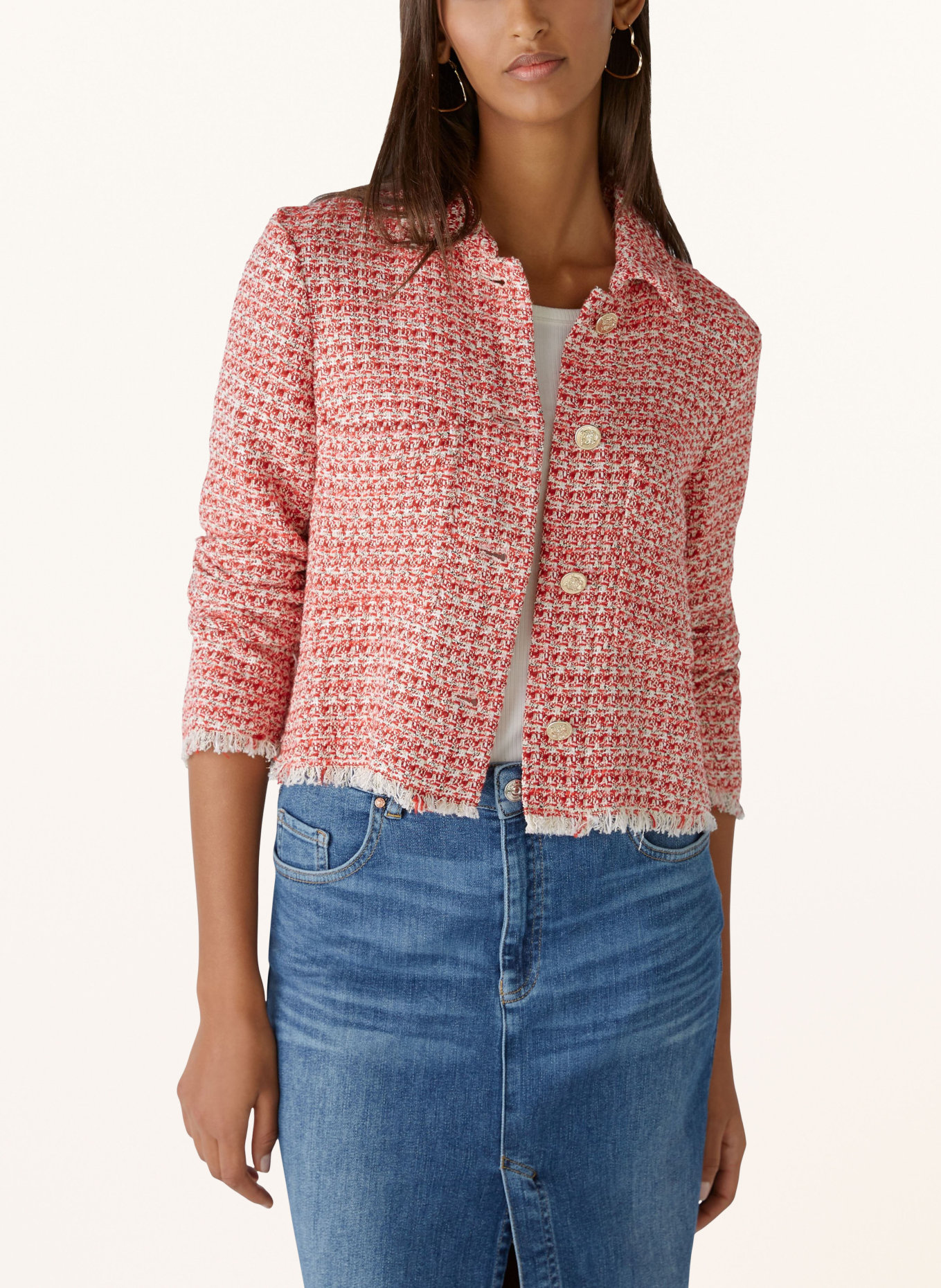 oui Boxy jacket with glitter thread, Color: WHITE/ RED/ PINK (Image 4)