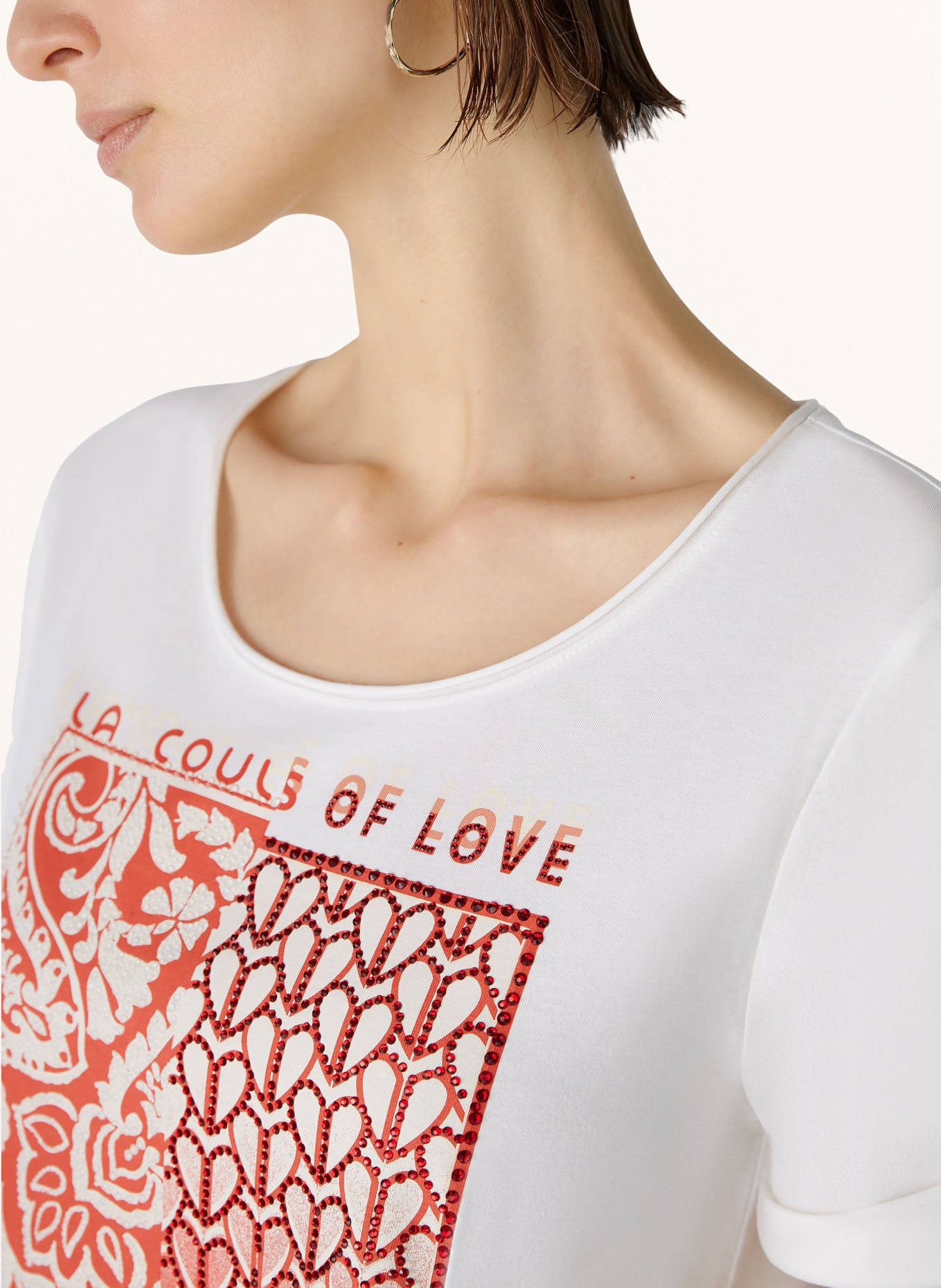oui T-shirt with decorative gems, Color: WHITE/ RED/ LIGHT YELLOW (Image 4)