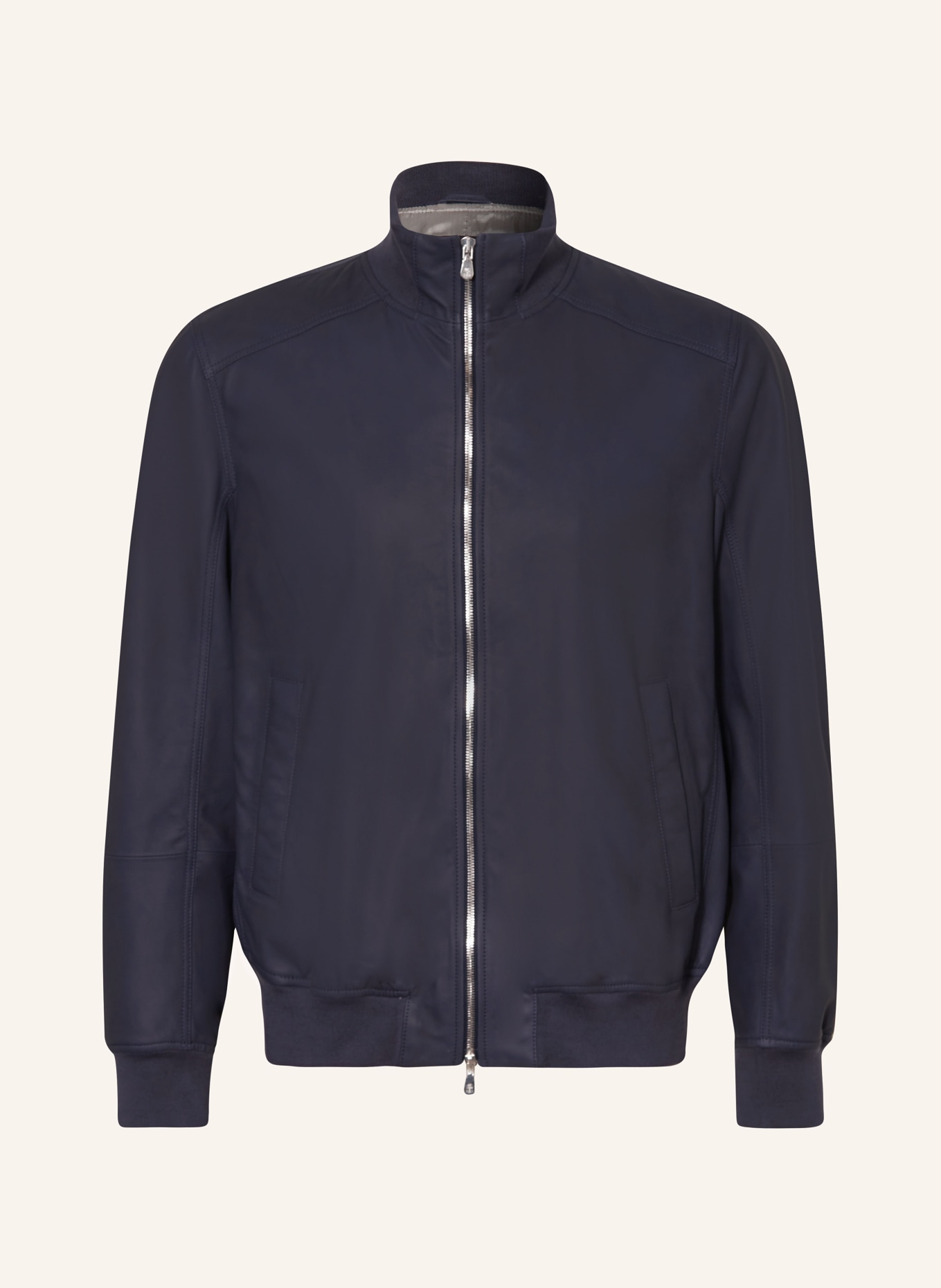 BRUNELLO CUCINELLI Leather bomber jacket, Color: DARK BLUE (Image 1)