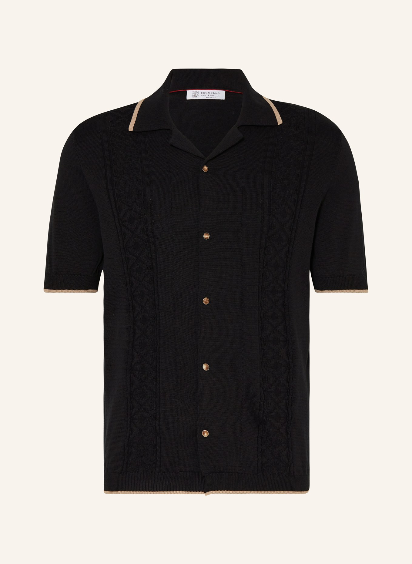 BRUNELLO CUCINELLI Resorthemd Slim Fit aus Strick, Farbe: SCHWARZ (Bild 1)