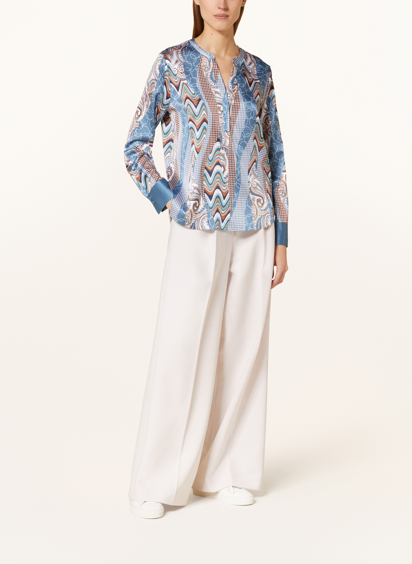 HERZEN'S ANGELEGENHEIT Shirt blouse in silk, Color: BLUE GRAY/ BEIGE/ WHITE (Image 2)