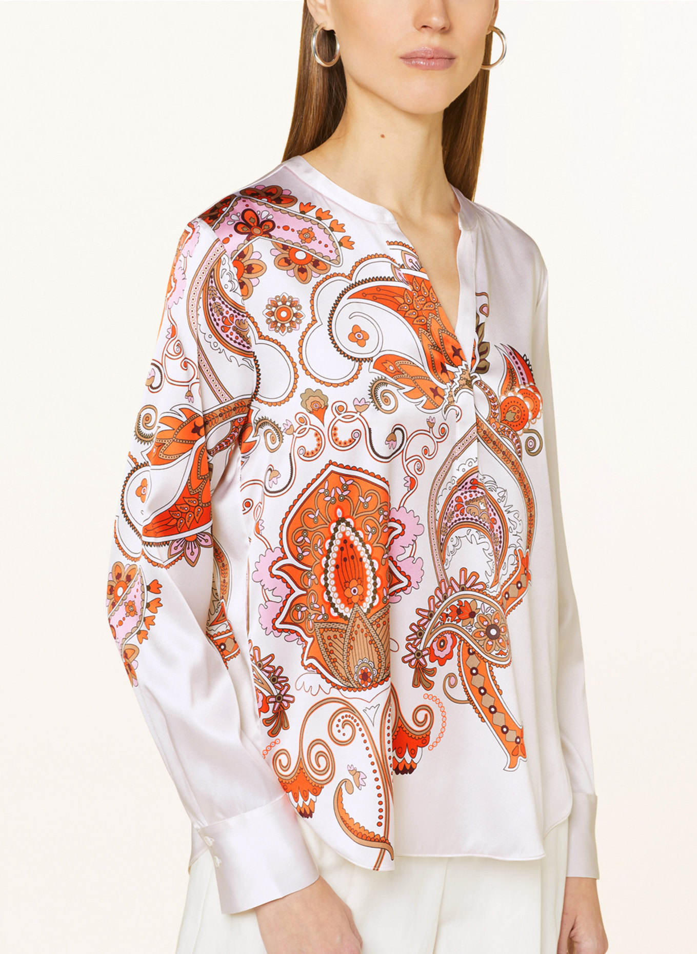 HERZEN'S ANGELEGENHEIT Shirt blouse in silk, Color: ECRU/ ORANGE/ DARK RED (Image 4)