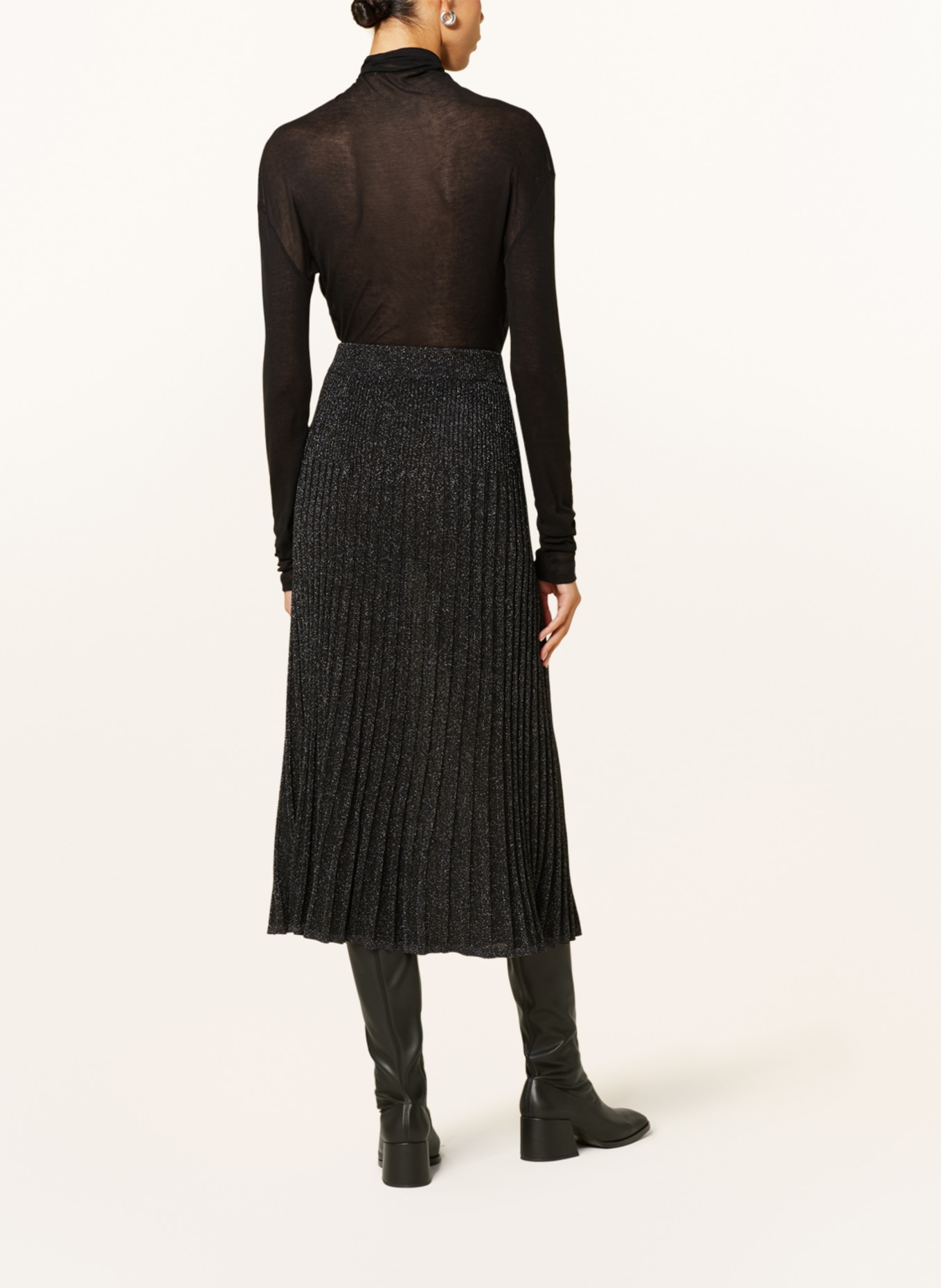 JOSEPH Knit skirt with glitter thread, Color: BLACK/ SILVER (Image 3)