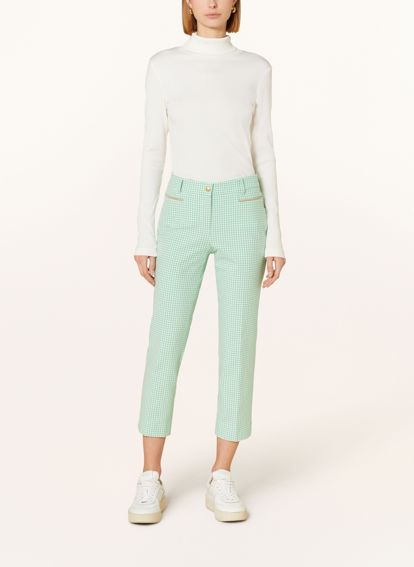 pamela henson 7/8 pants, Color: LIGHT GREEN/ WHITE (Image 2)