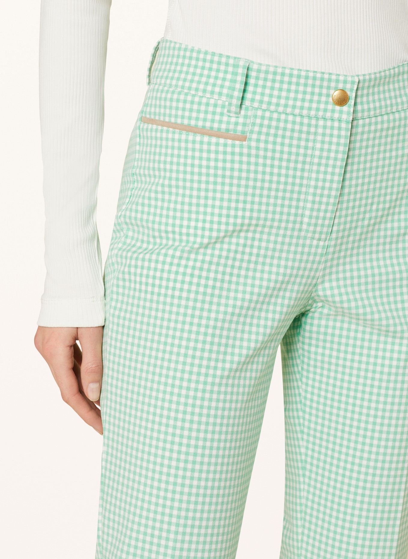 pamela henson 7/8 pants, Color: LIGHT GREEN/ WHITE (Image 4)