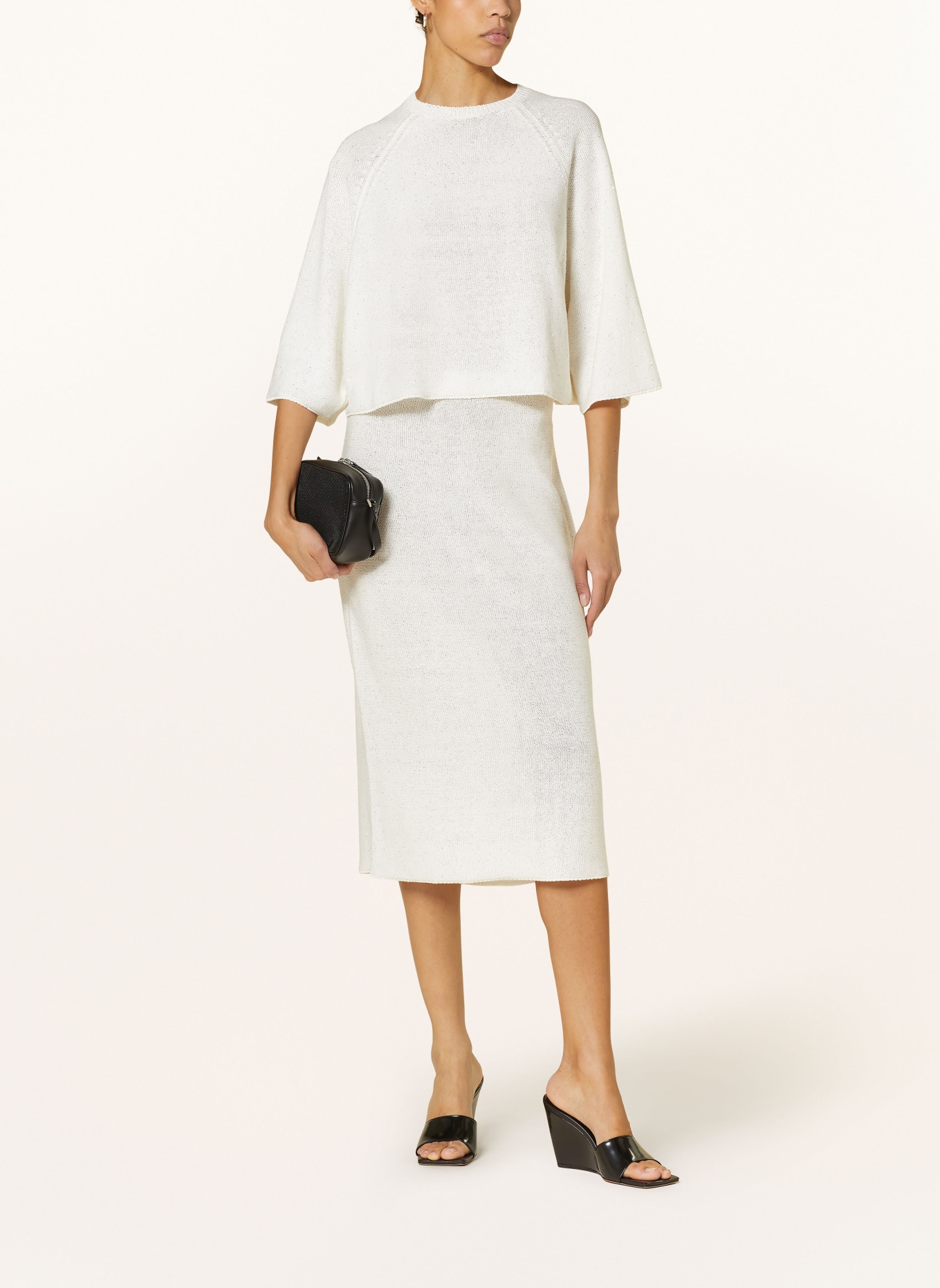 FABIANA FILIPPI Knit skirt with linen and sequins, Color: CREAM (Image 2)