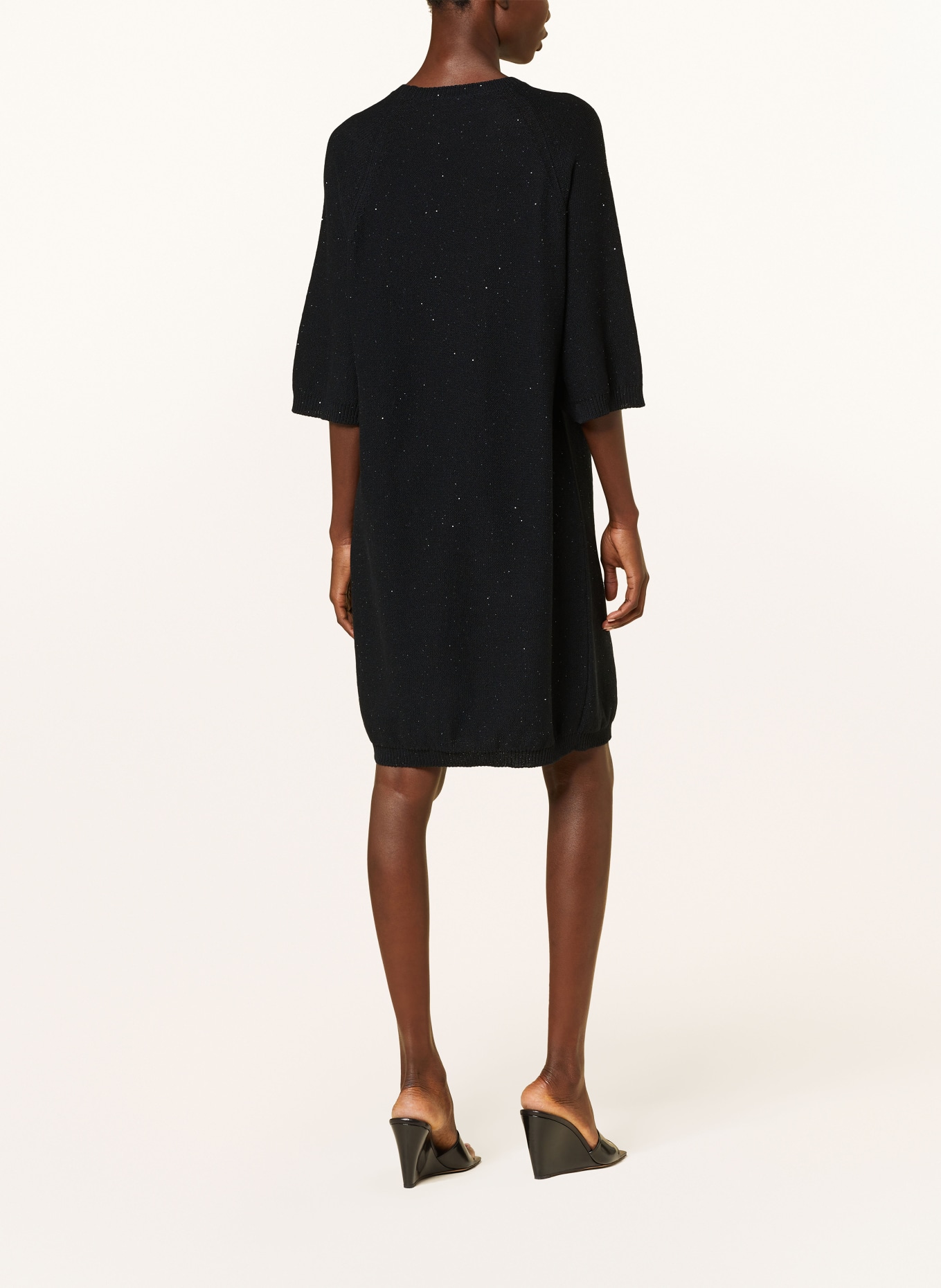 FABIANA FILIPPI Knit dress with linen and sequins, Color: BLACK (Image 3)