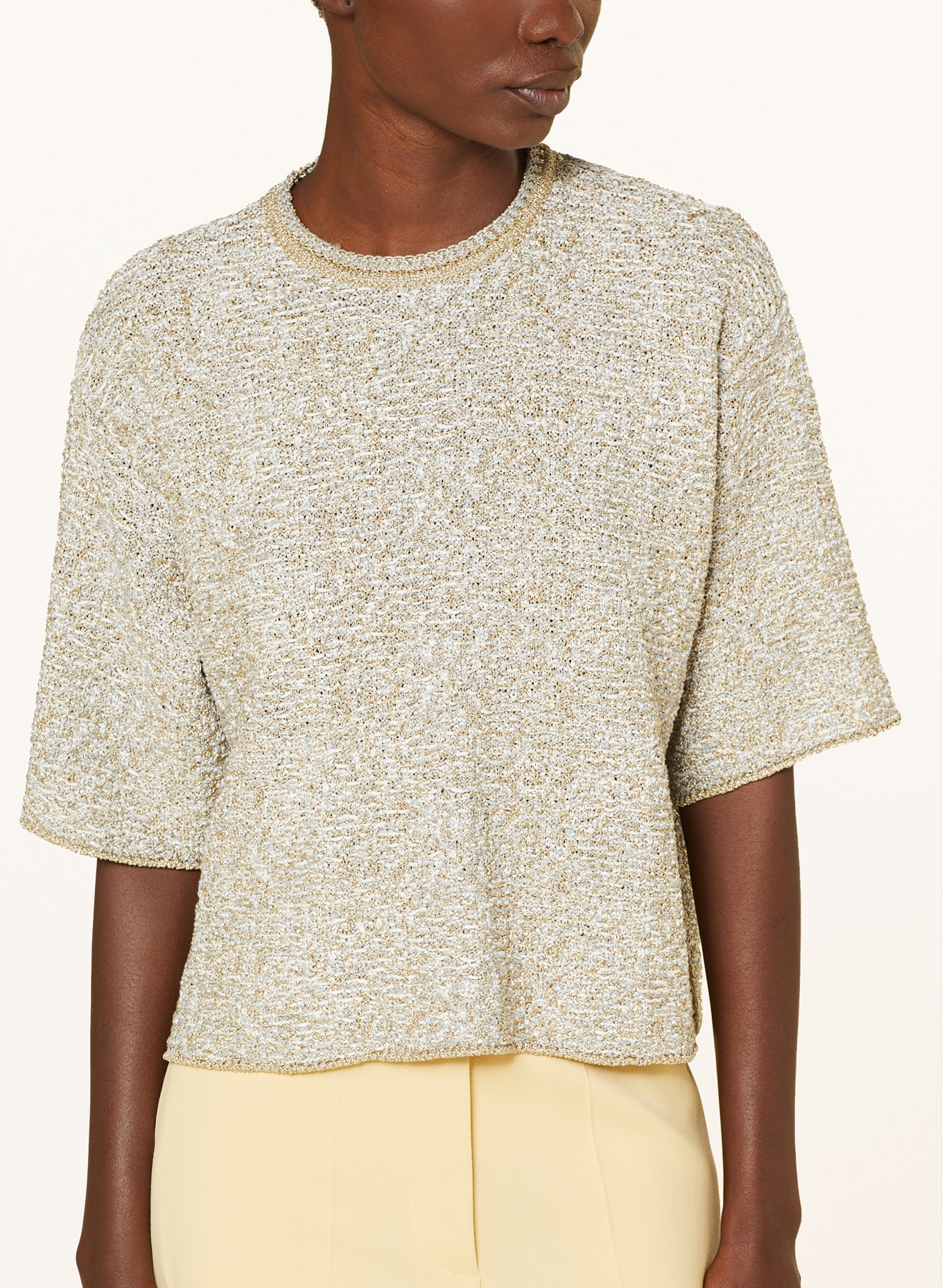 FABIANA FILIPPI Knit shirt with glitter thread, Color: WHITE/ LIGHT GRAY/ GOLD (Image 4)