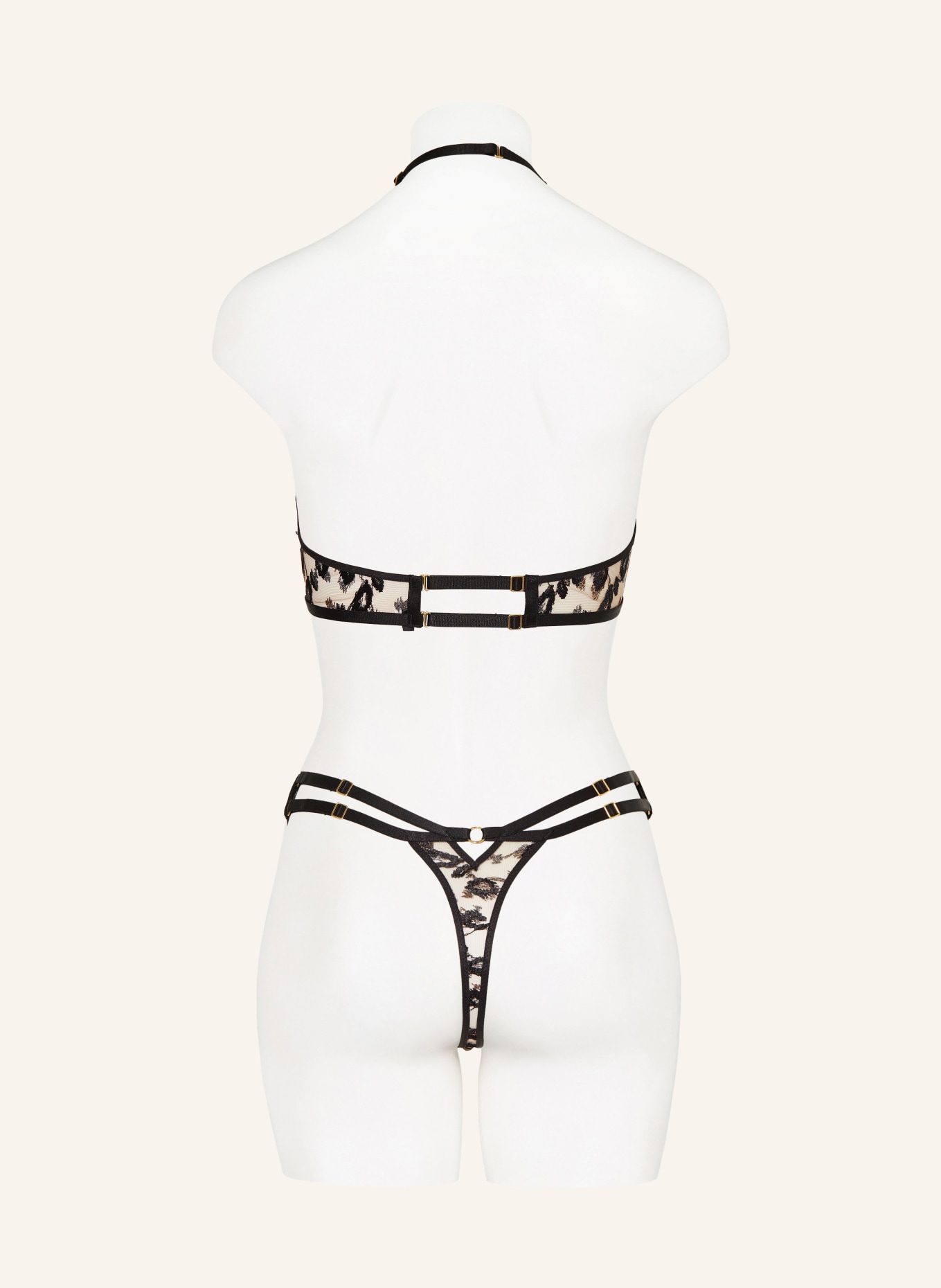 Aubade Set ABSOLUTELY WILD: Triangle bra and thong with glitter thread, Color: TAUPE/ BLACK/ GOLD (Image 3)