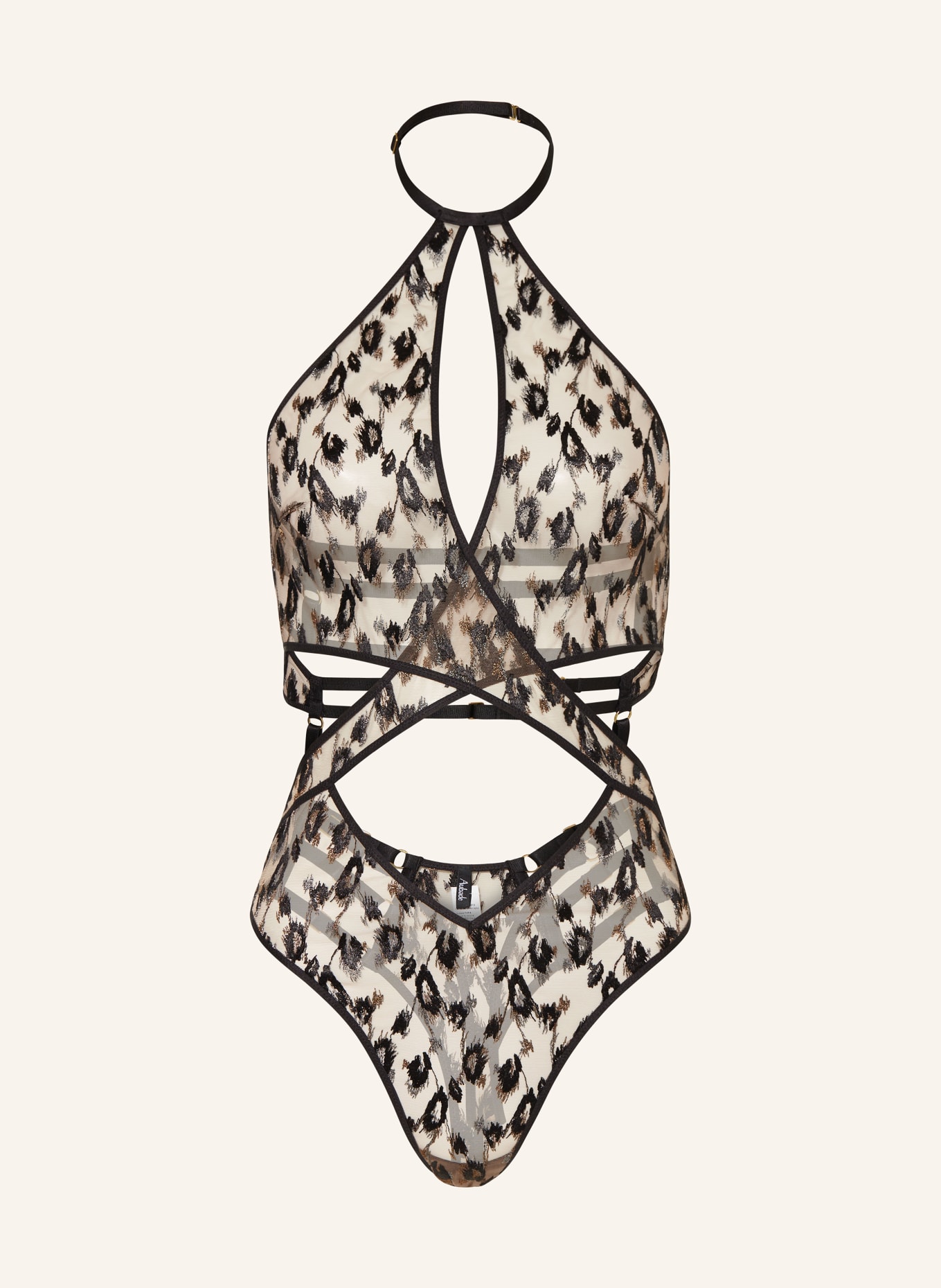 Aubade Thong body ABSOLUTELY WILD with cut-outs and glitter thread, Color: TAUPE/ BLACK/ SILVER (Image 1)