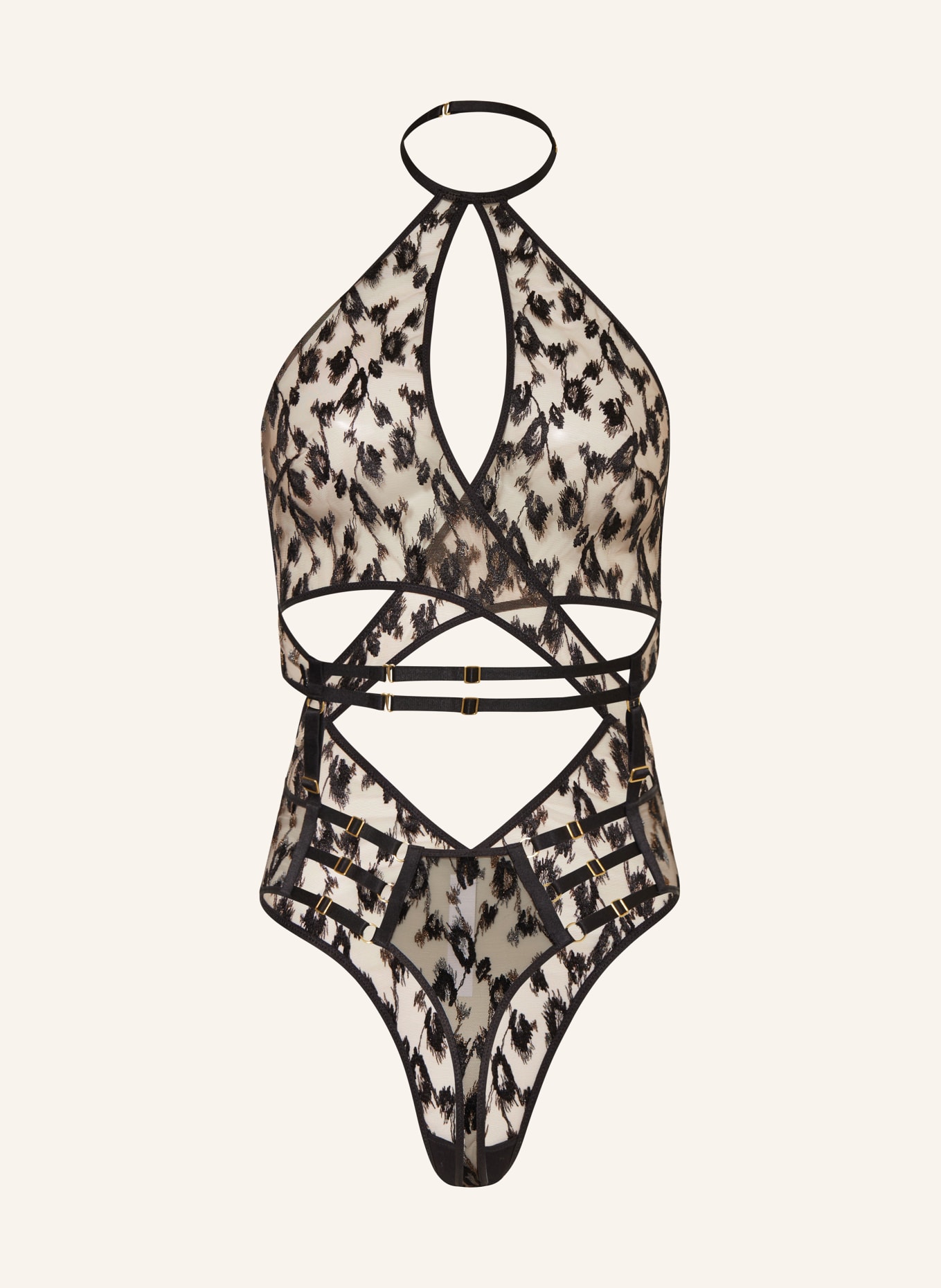 Aubade Thong body ABSOLUTELY WILD with cut-outs and glitter thread, Color: TAUPE/ BLACK/ SILVER (Image 2)