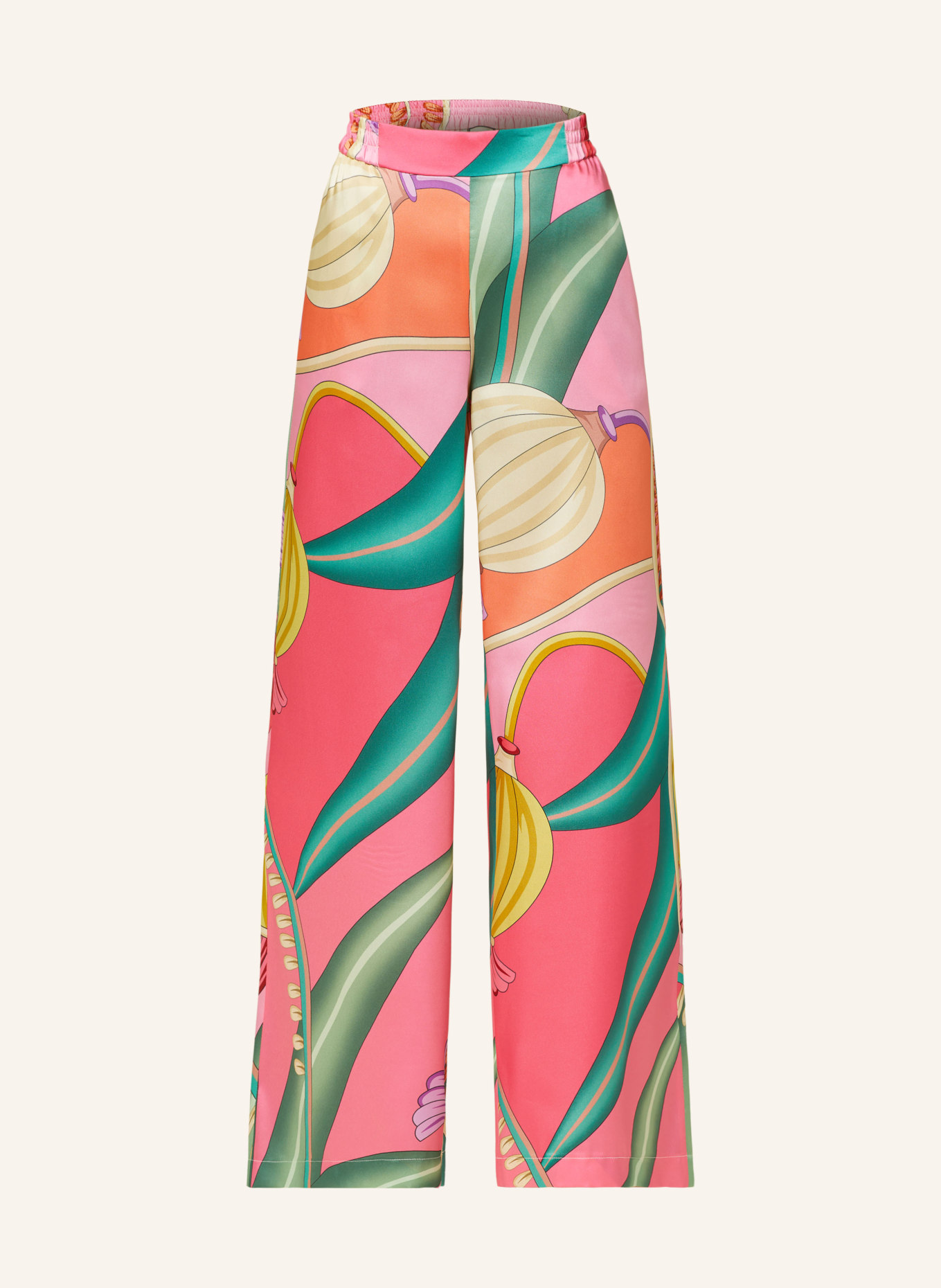 SEDUCTIVE Satin trousers ROSANNE, Color: PINK/ ORANGE/ GREEN (Image 1)